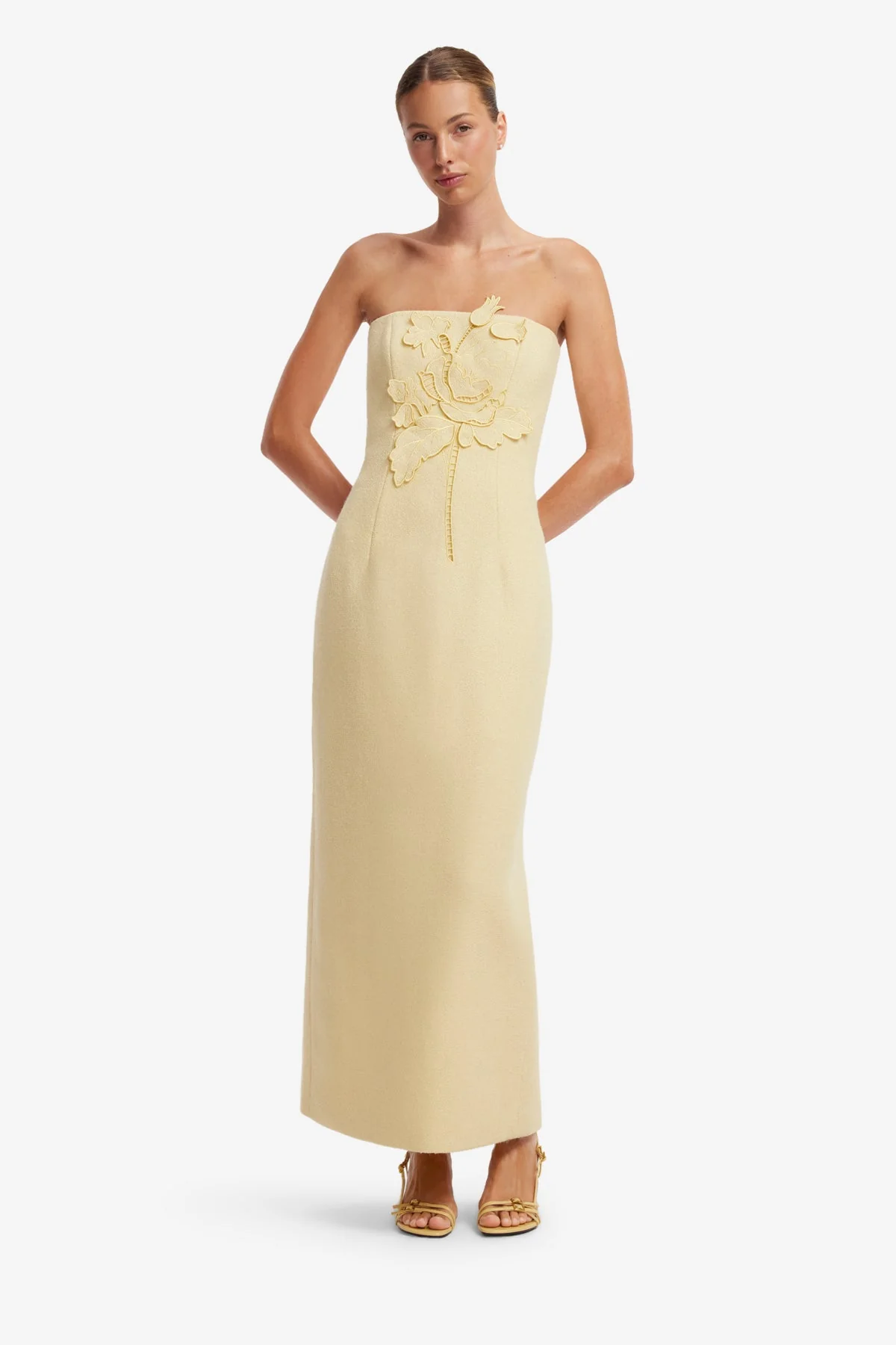 Rayna Appliqué Tweed Maxi Dress - Dusty Yellow