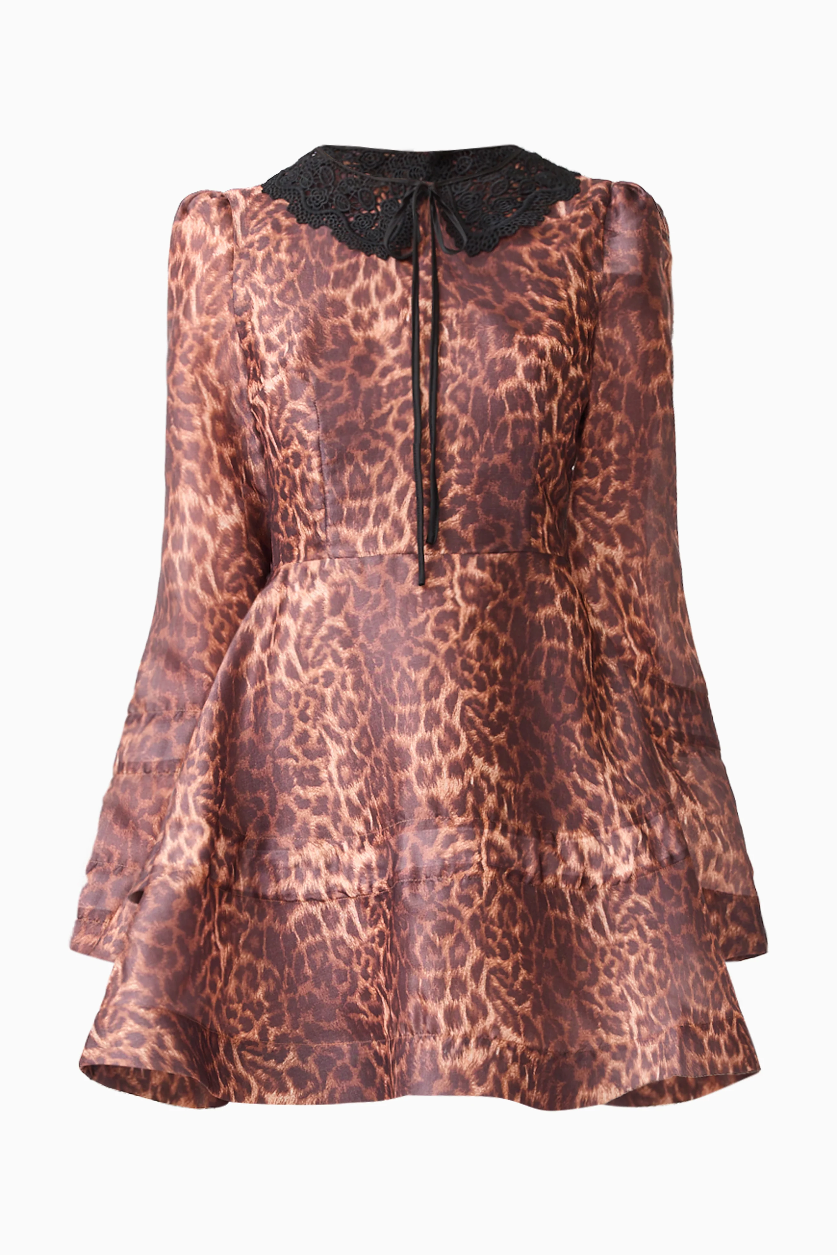 CURAAE Zamira Long Sleeve Mini Dress in Brown Multi