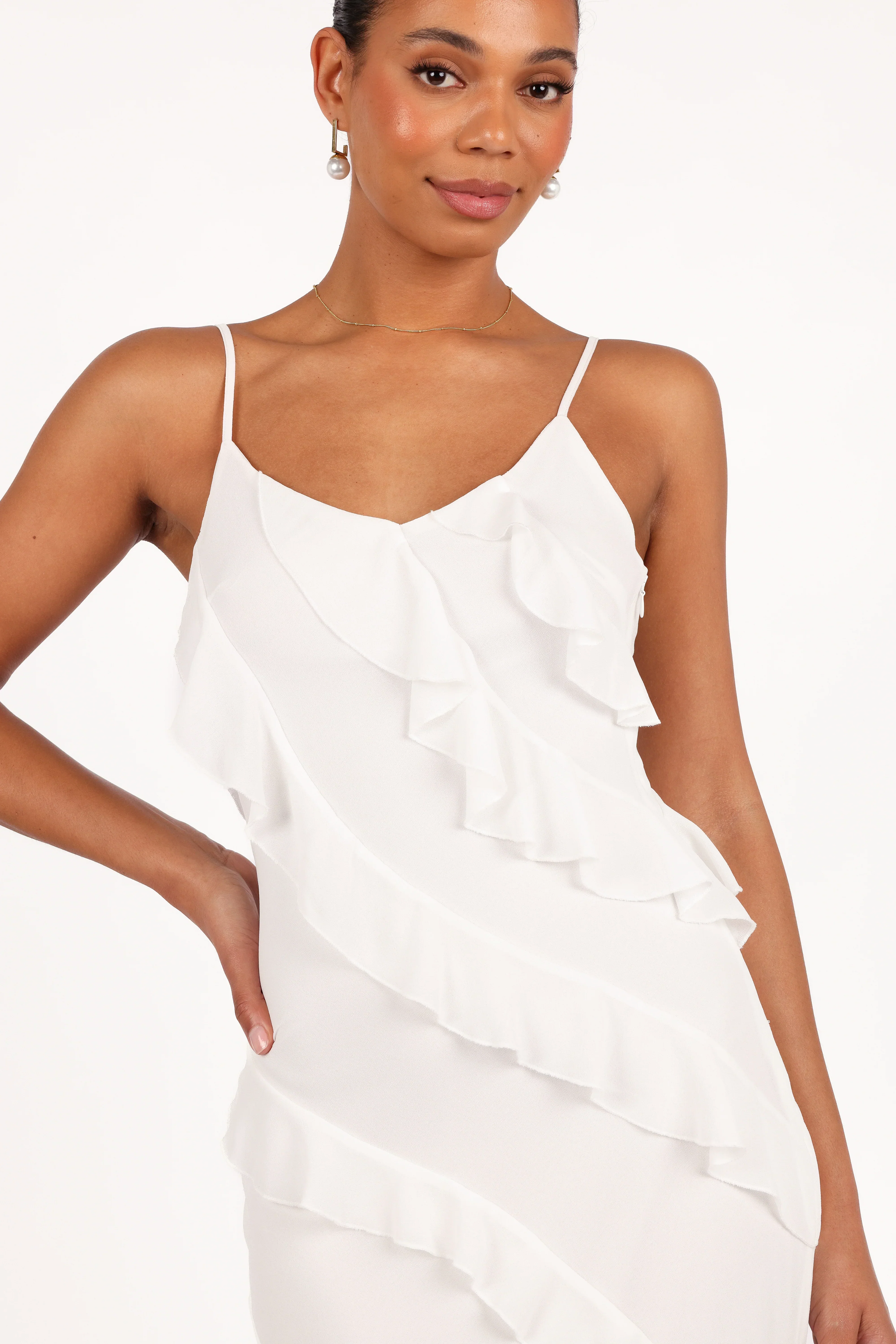 Ciao Ruffles Maxi Dress - Cloud White - luluinthesky