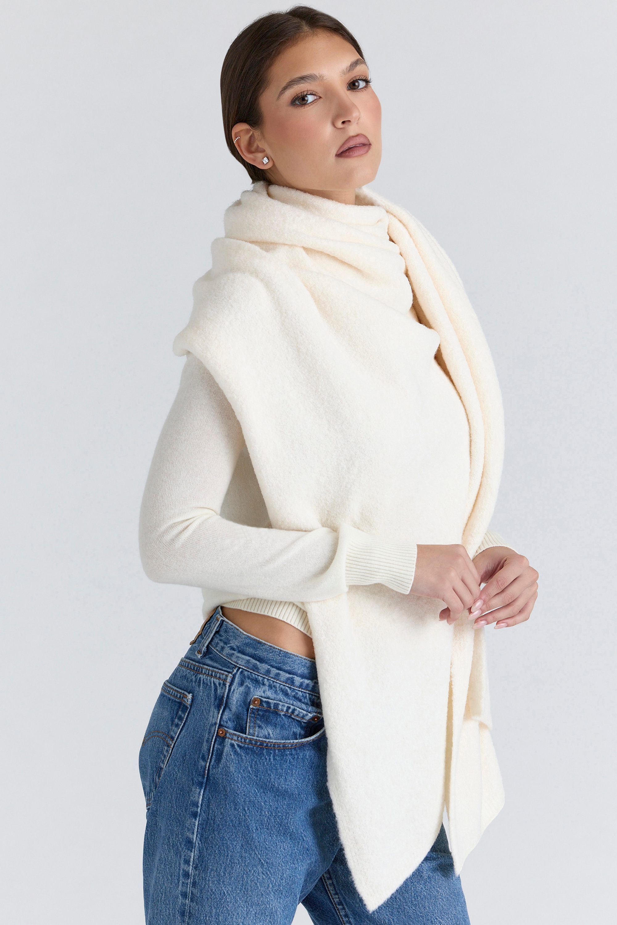 ivory wool oversized textured scarf