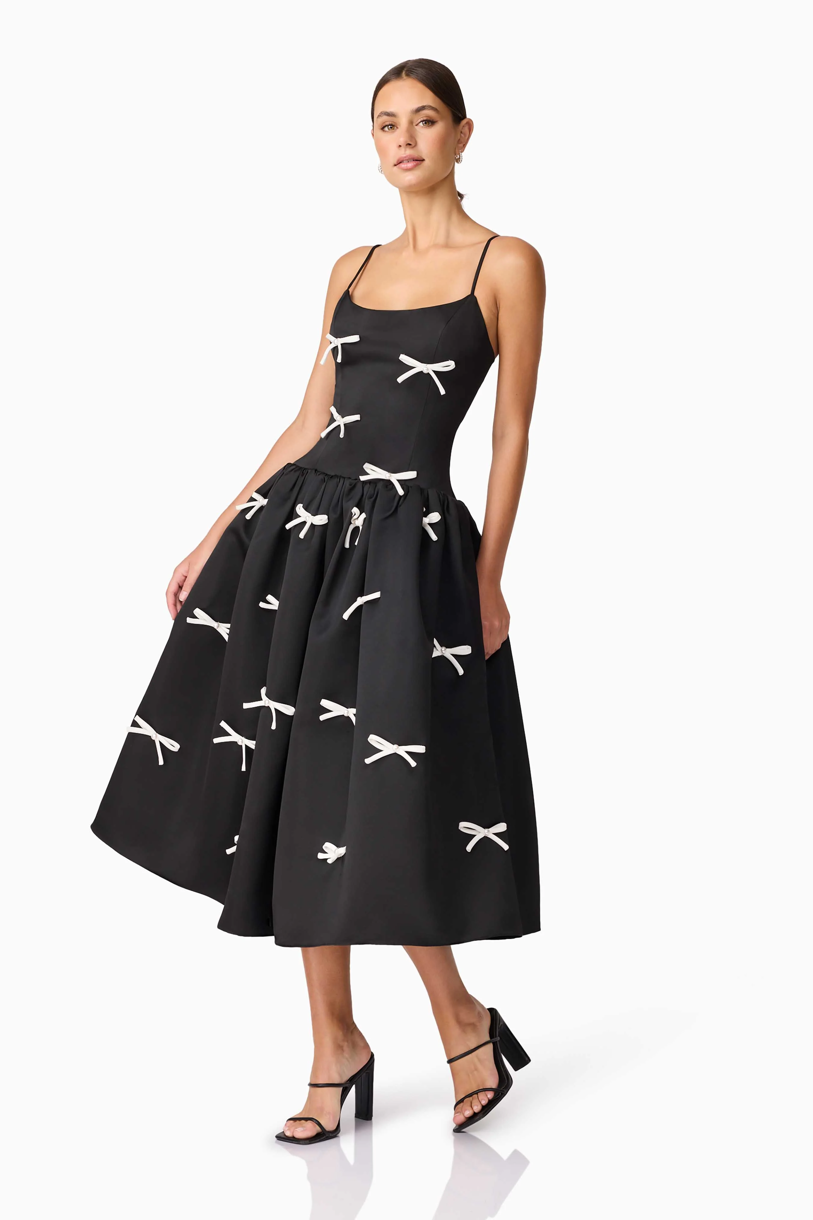 Ursula A-Line Midi Dress in Black