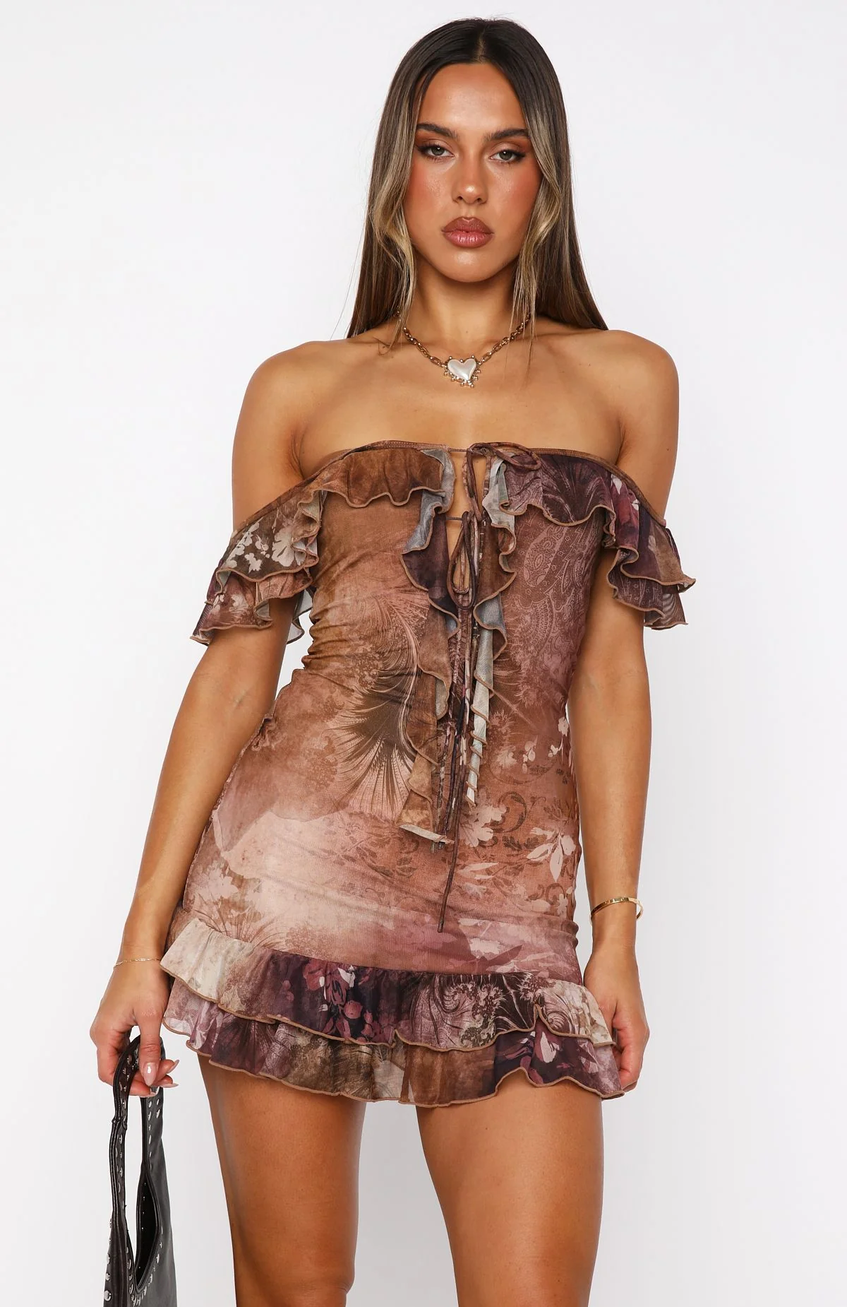 Aurelia Off Shoulder Mini Dress Antique Bloom