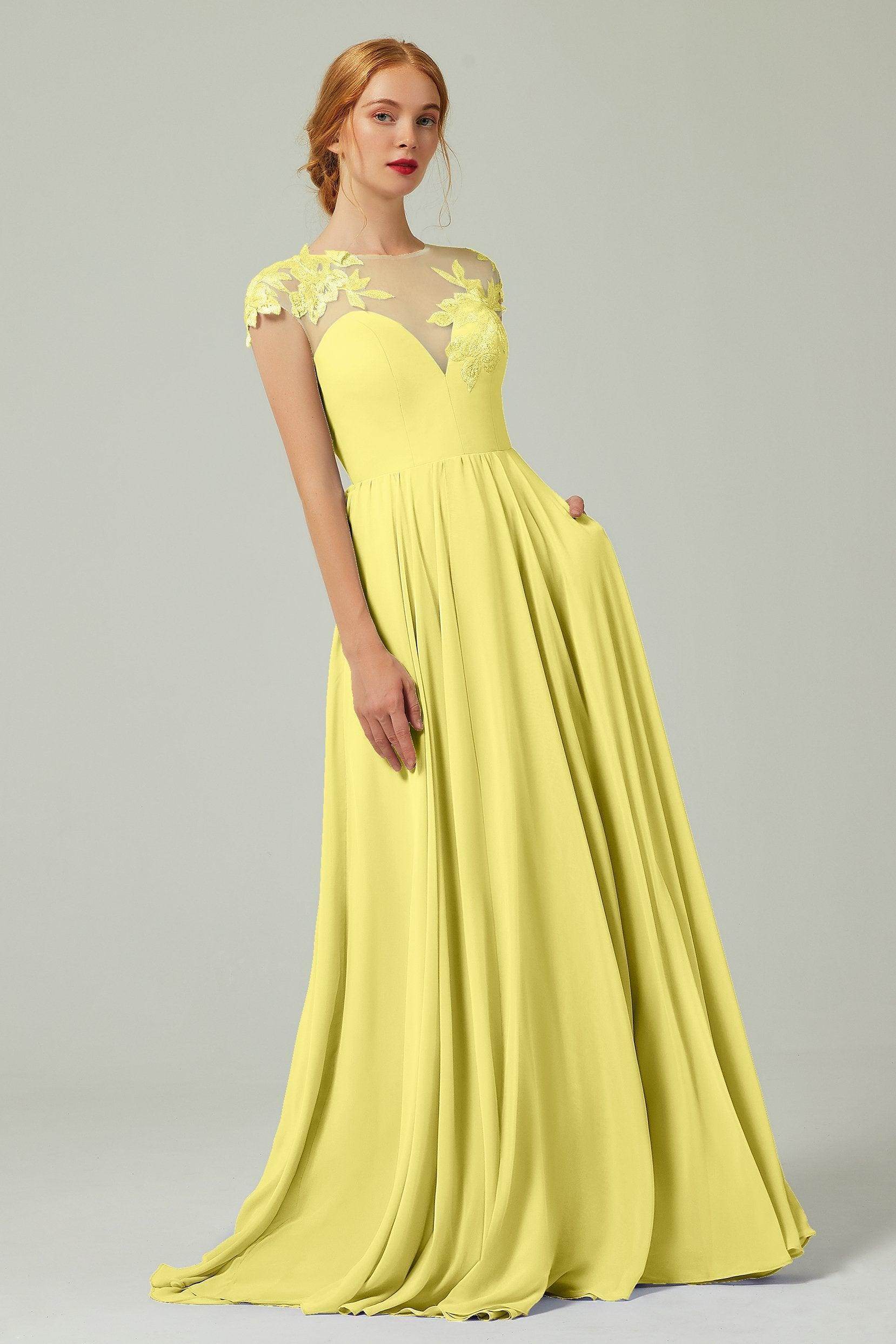 A-Line Sweep-Brush Train Chiffon Bridesmaid Dress CB0248