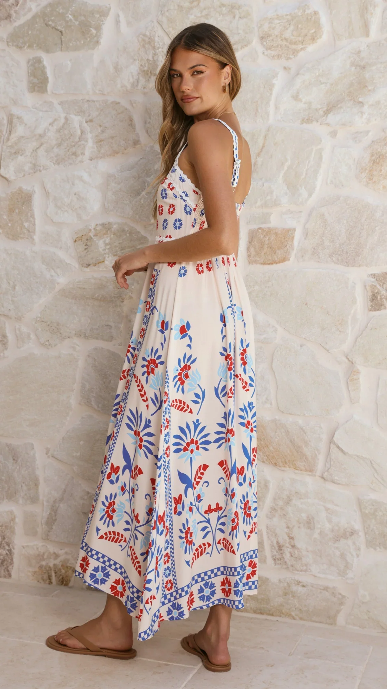 Michaela Maxi Dress - Blue/Red Floral