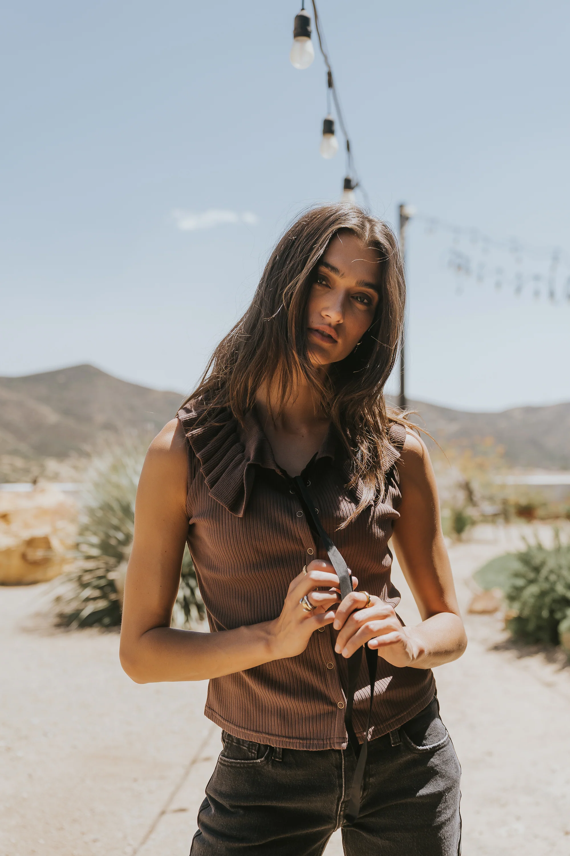 Mitchel Collared Tank in Brown - FINAL SALE