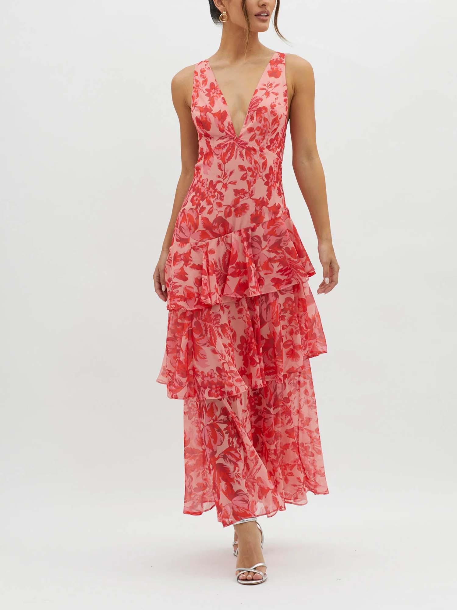 Red Ruffled Tiered Maxi Dress