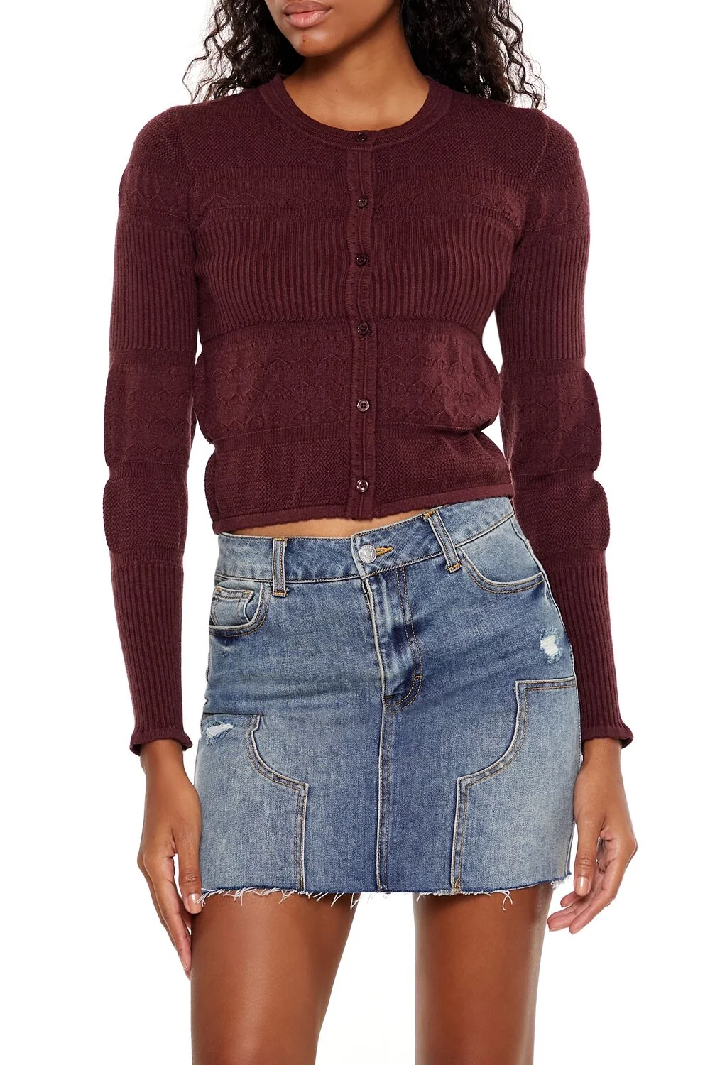 Mixed Knit Cardigan Sweater
