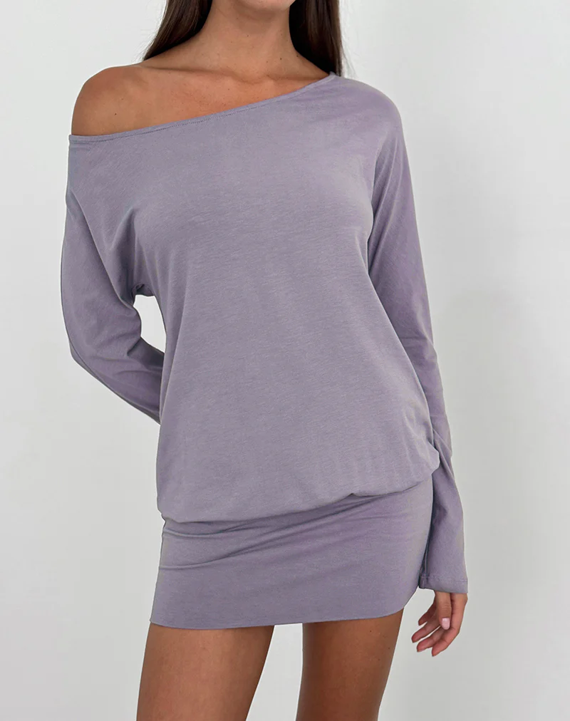 Raluca Long Sleeve Mini Dress in Grey Lavender
