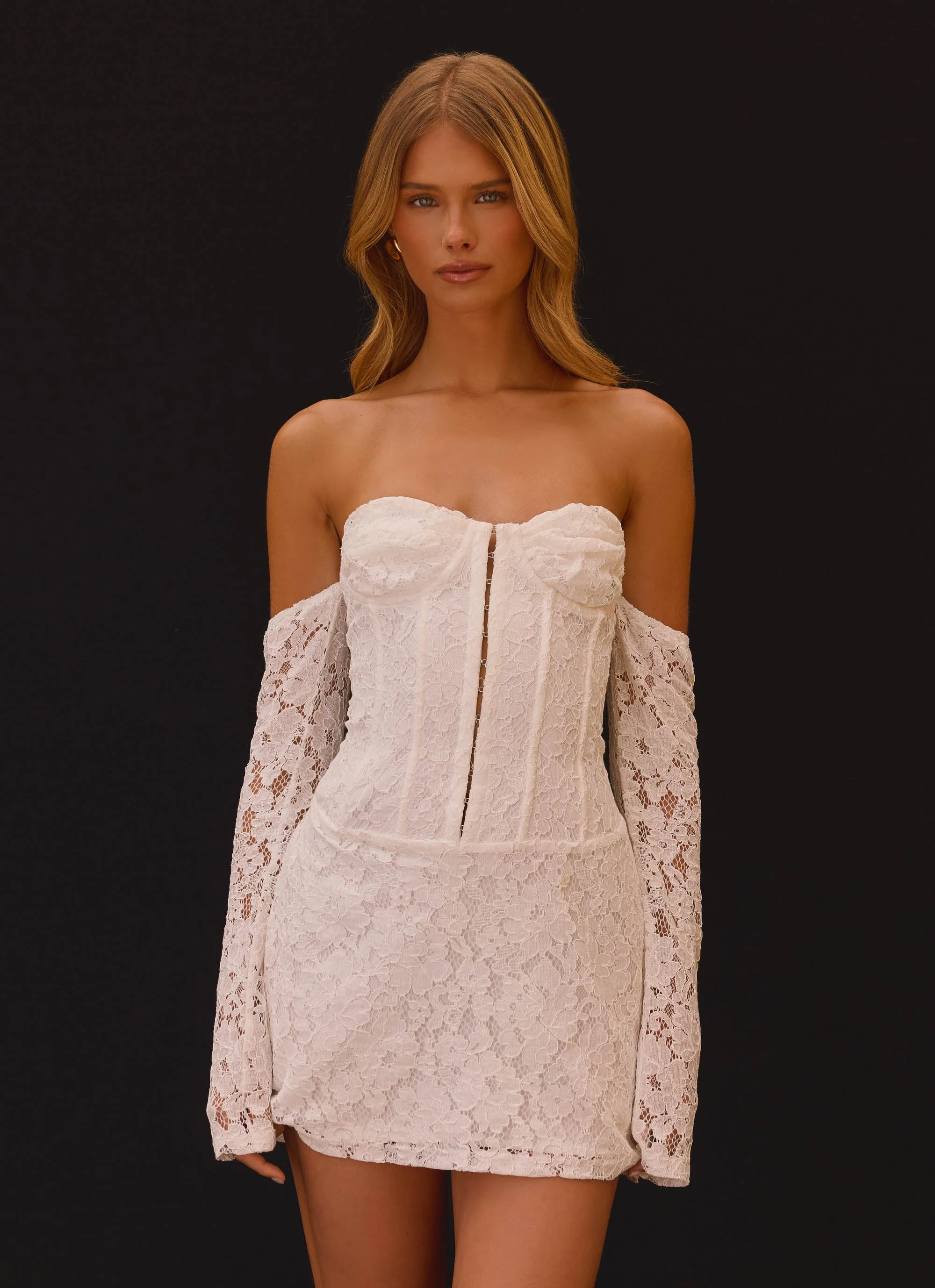 Already Know Lace Long Sleeve Mini Dress - White