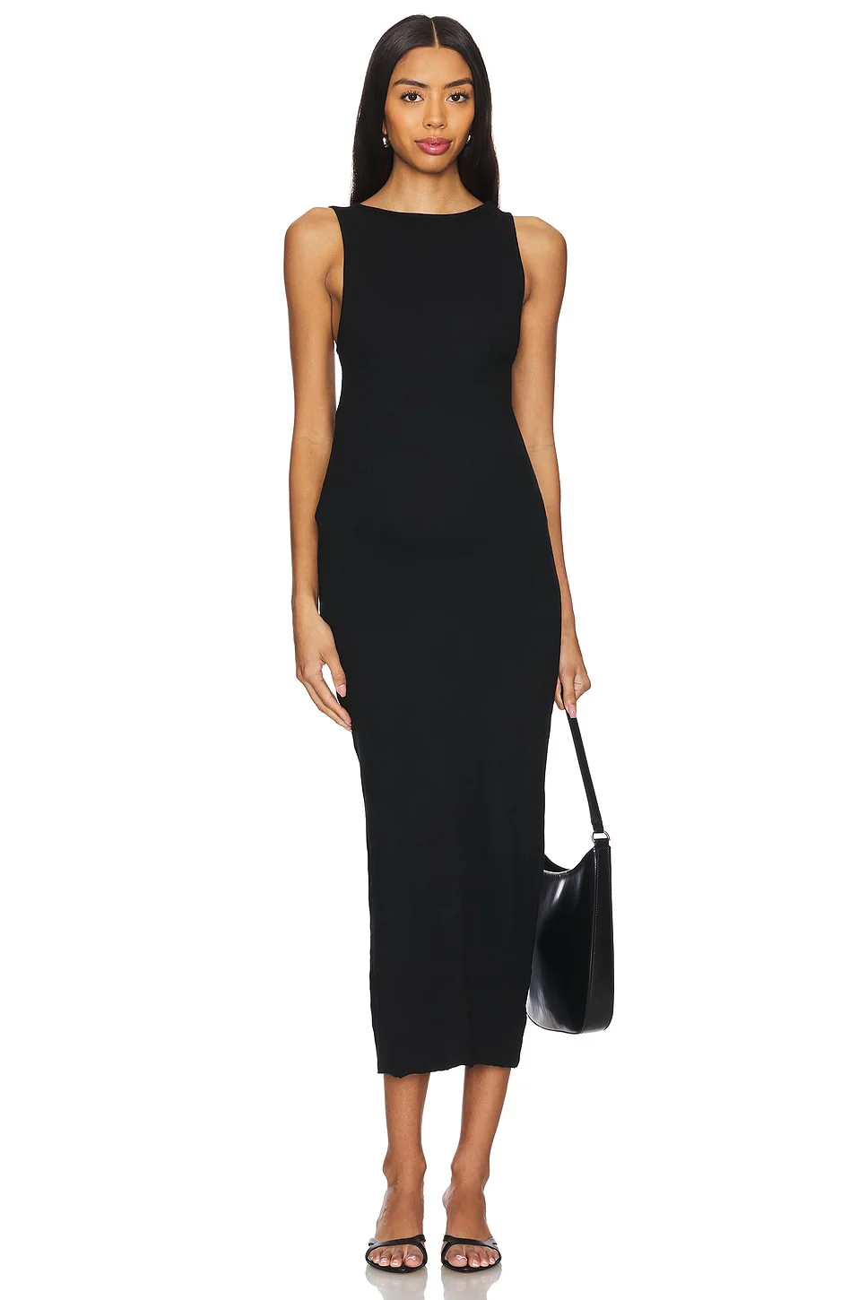 Soft Rib Boat Neck Midi Dress