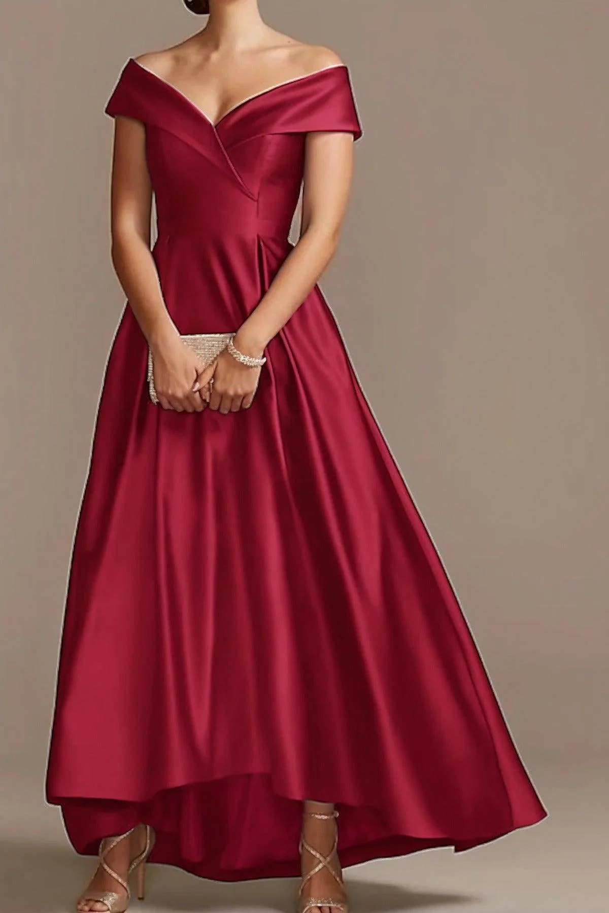 High Low Ankle Length Satin Mother Dress CM0078