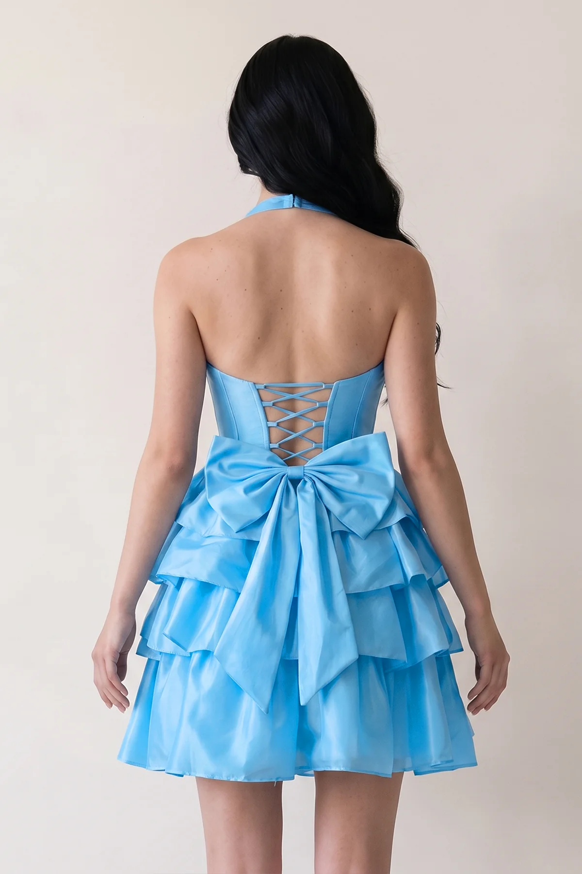 Yellow - Halter A Line Ruffles Satin Homecoming Dress With Bow
