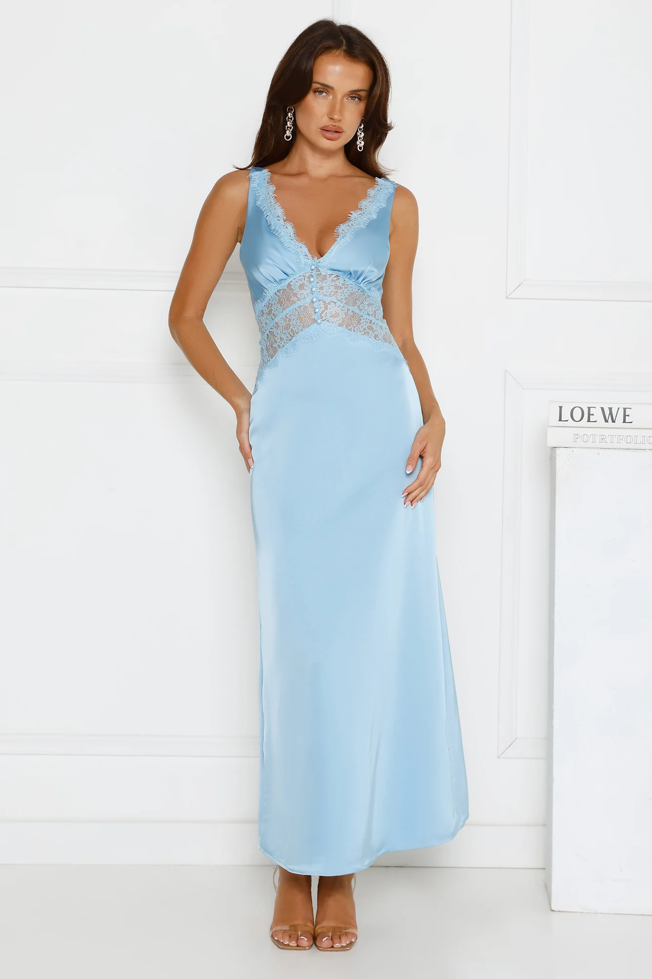 Softly In Season Satin Maxi Dress Blue