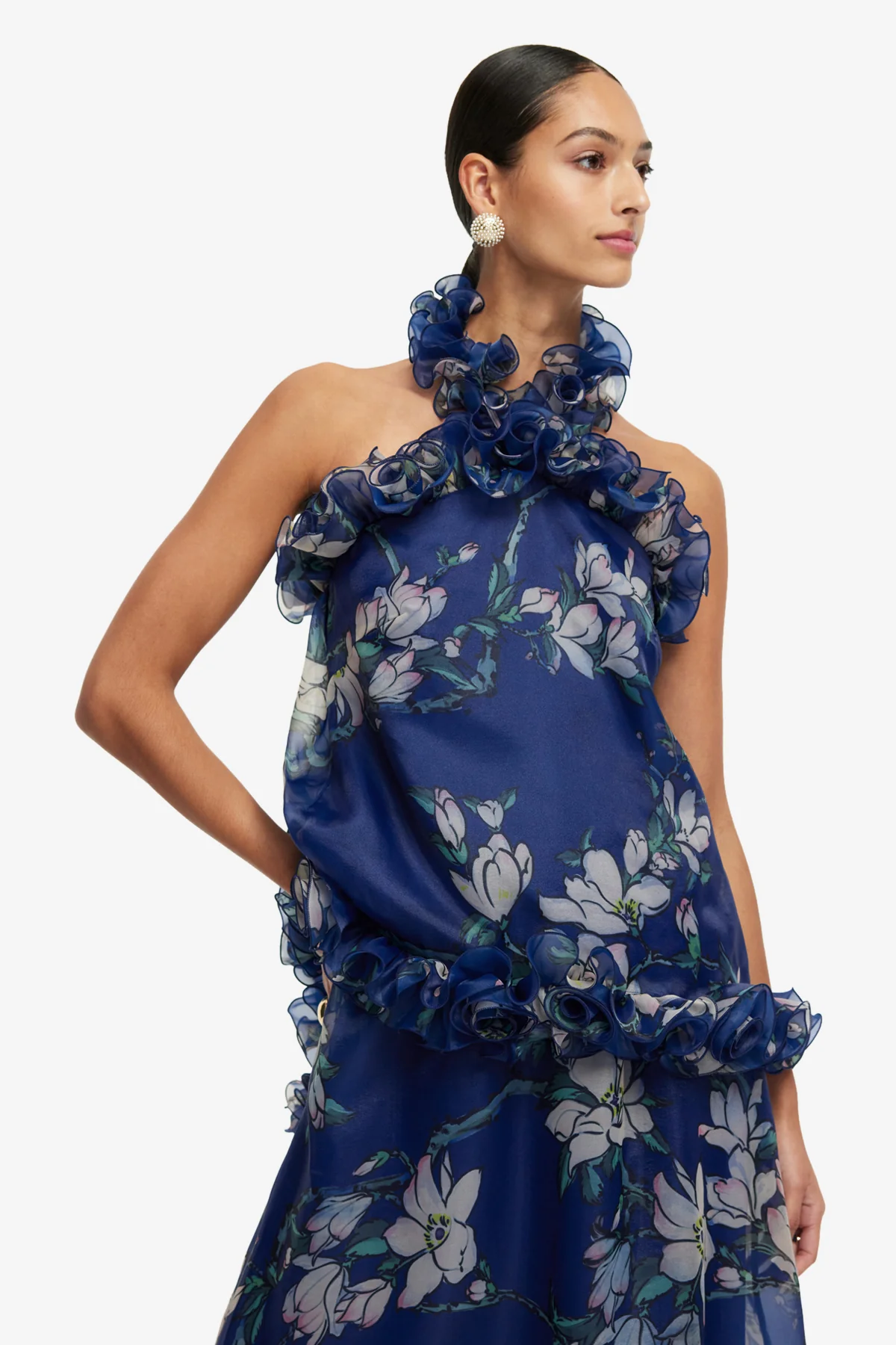 Michelle Ruffled Halterneck Top - Midnight Magnolia Print