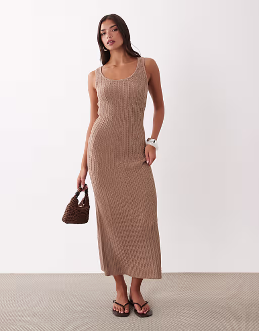 AWARE textured knit midi dress in portabella
