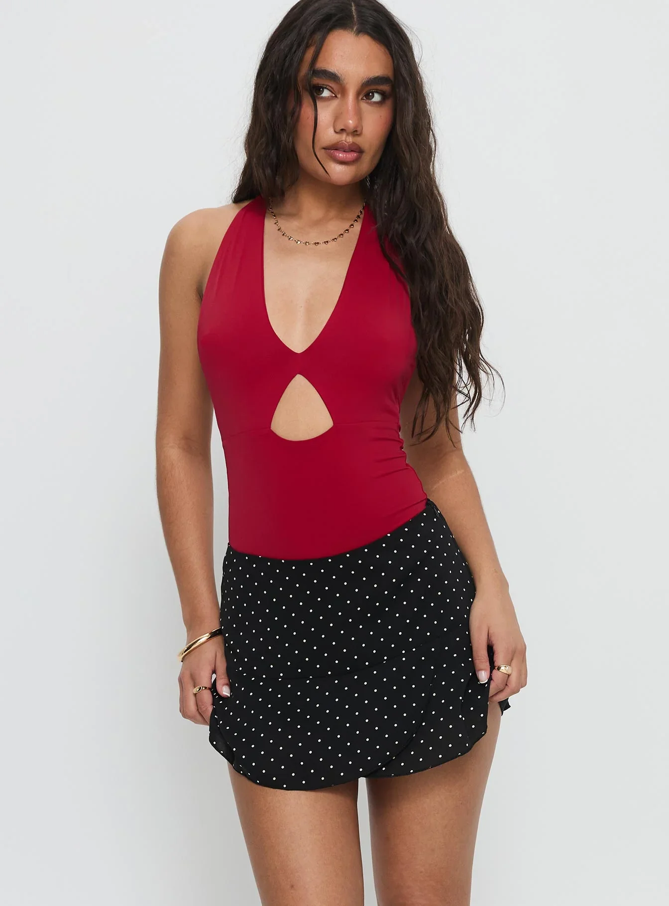 Sonsie Mini Skirt Black / White Polka