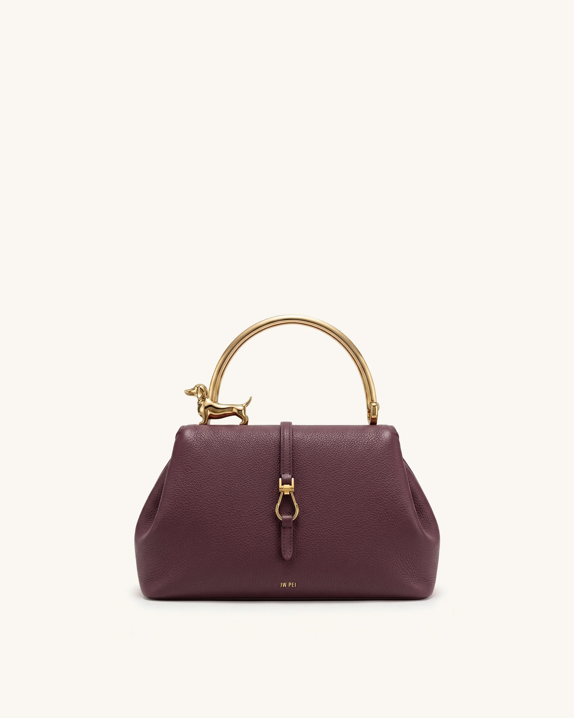 Bruna Dachshund Metal Handle Top Handle Bag - Burgundy