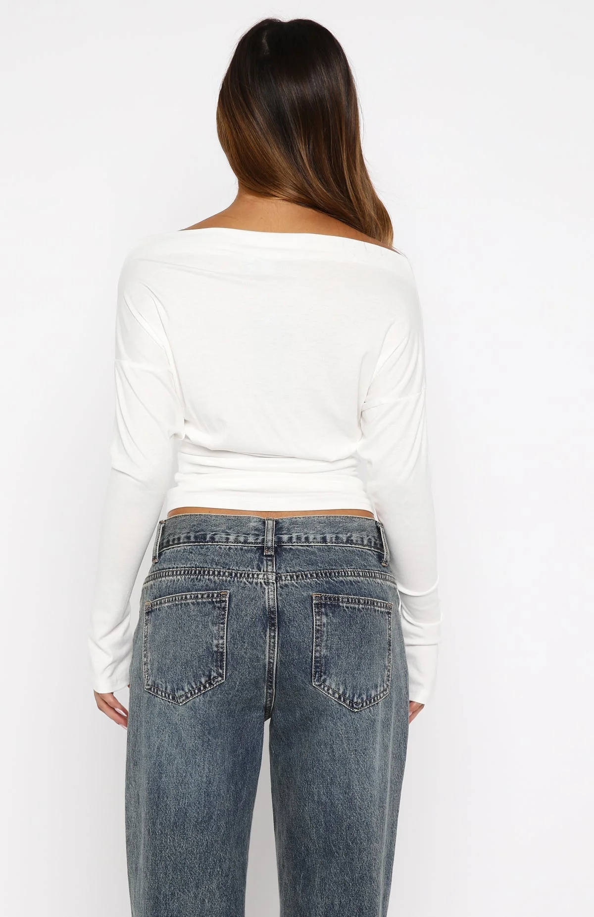 Another Time Cinched Waist Long Sleeve Top White