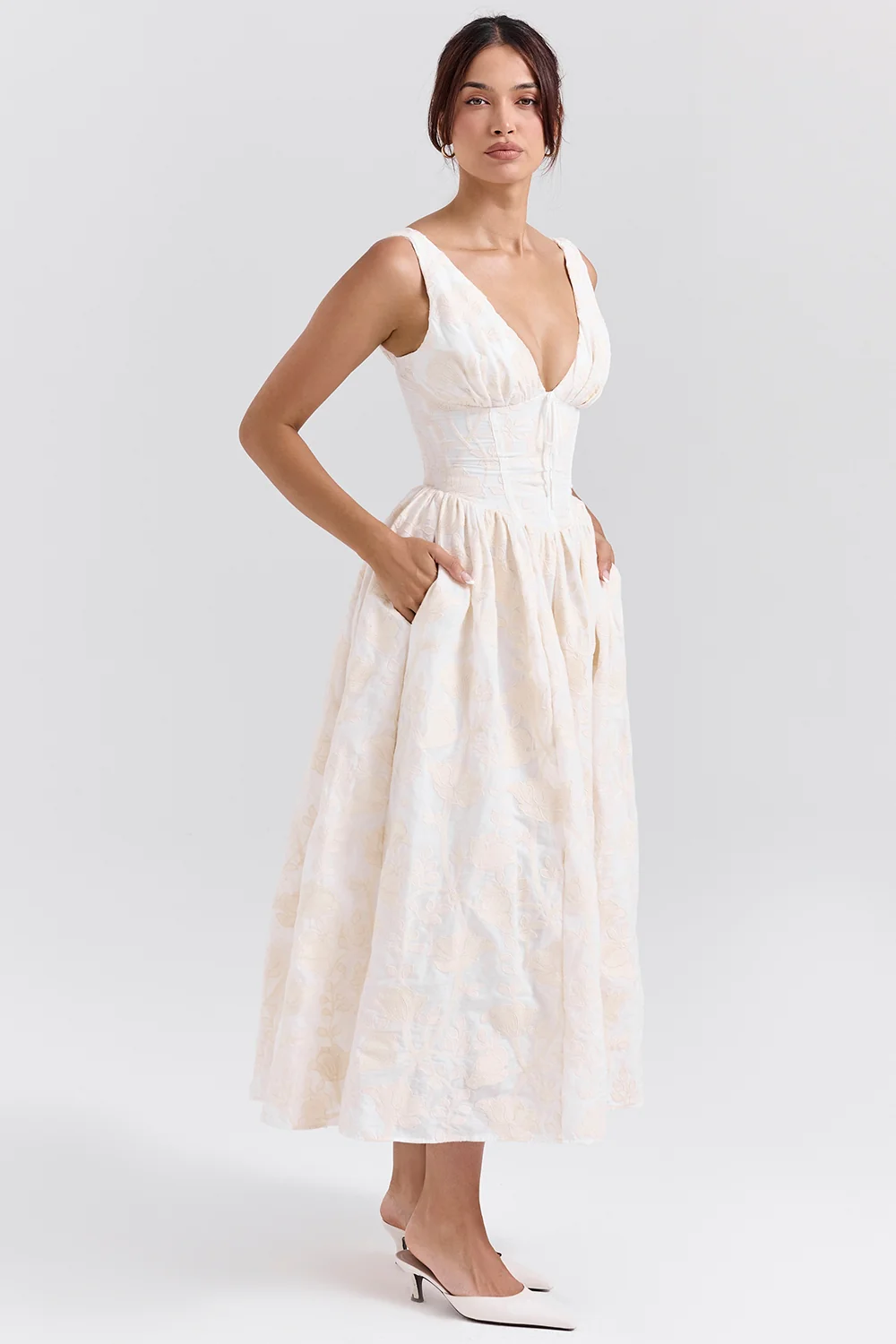 Vintage Ivory Floral Embroidered Corset Sundress