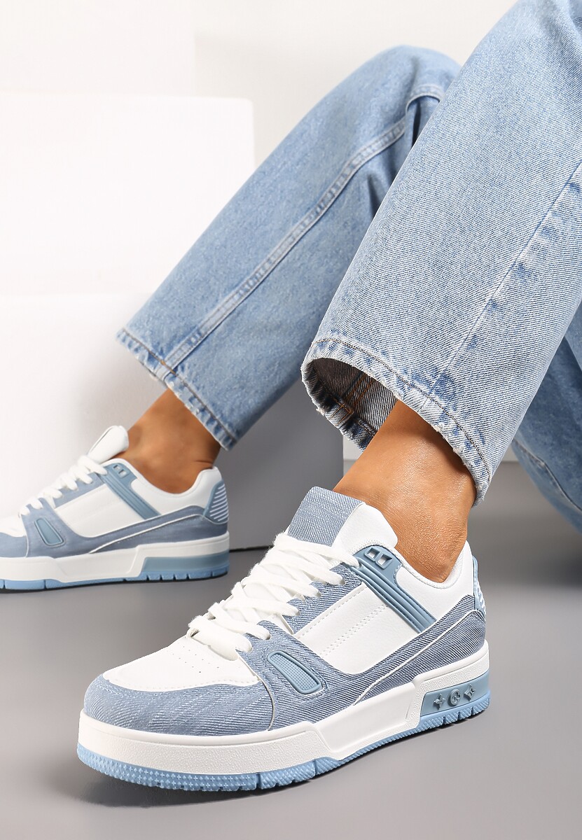 Białe Sznurowane Sneakersy z Przeszyciami na Grubej Podeszwie Sillvina