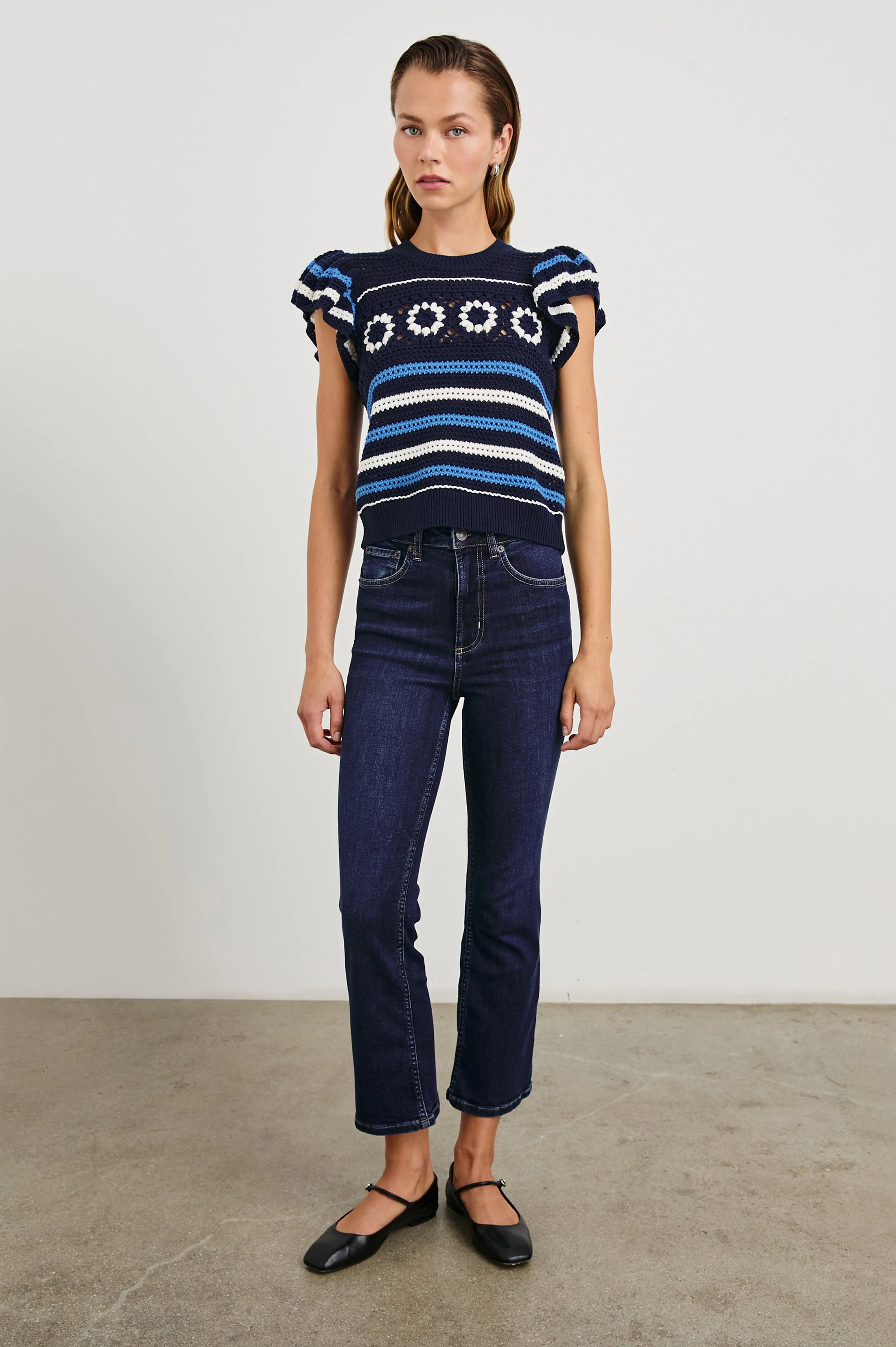 Penelope Top - Navy Sky Crochet Stripe