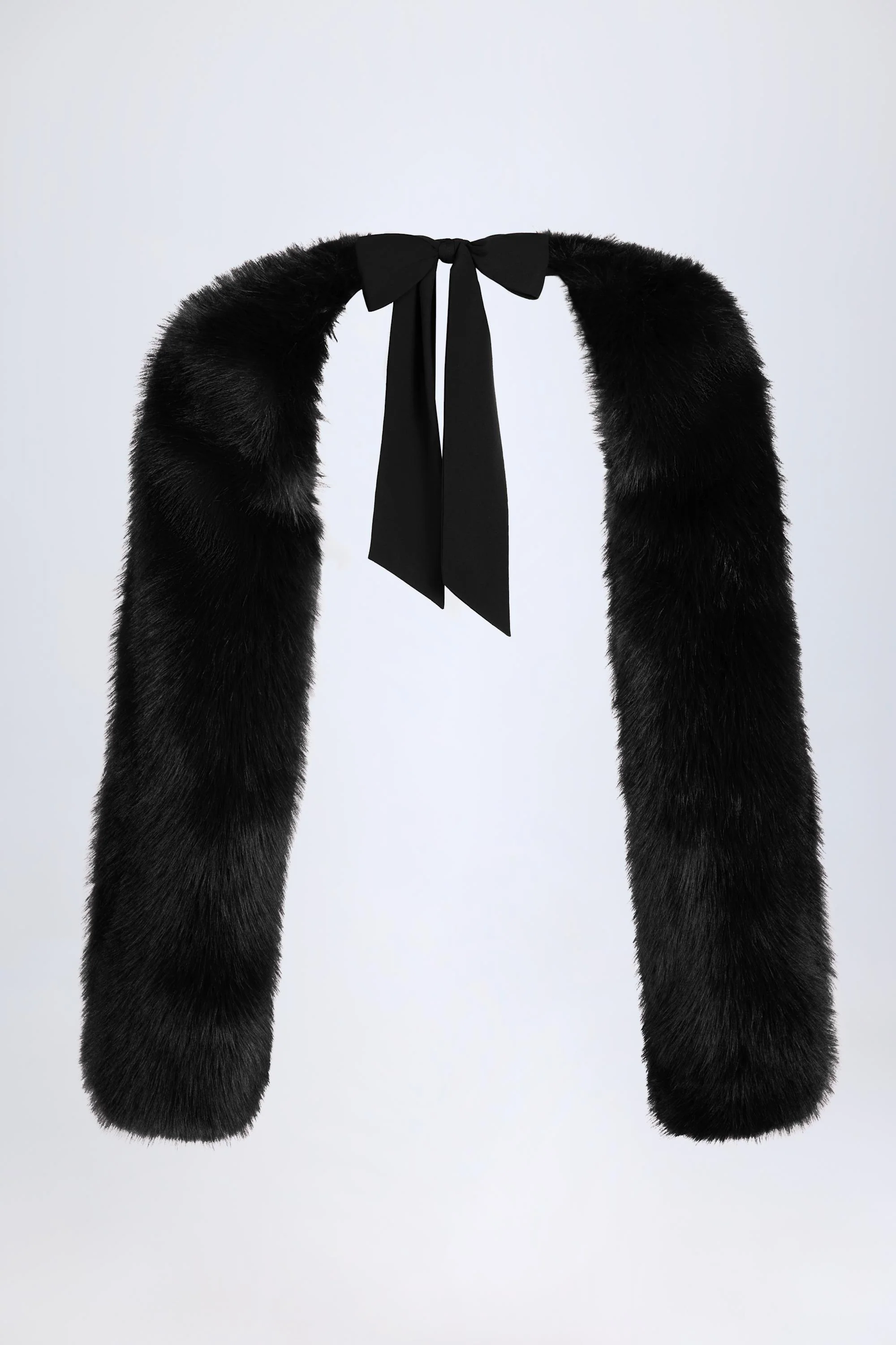 Faux Fur Tie-up Sleeves in Black