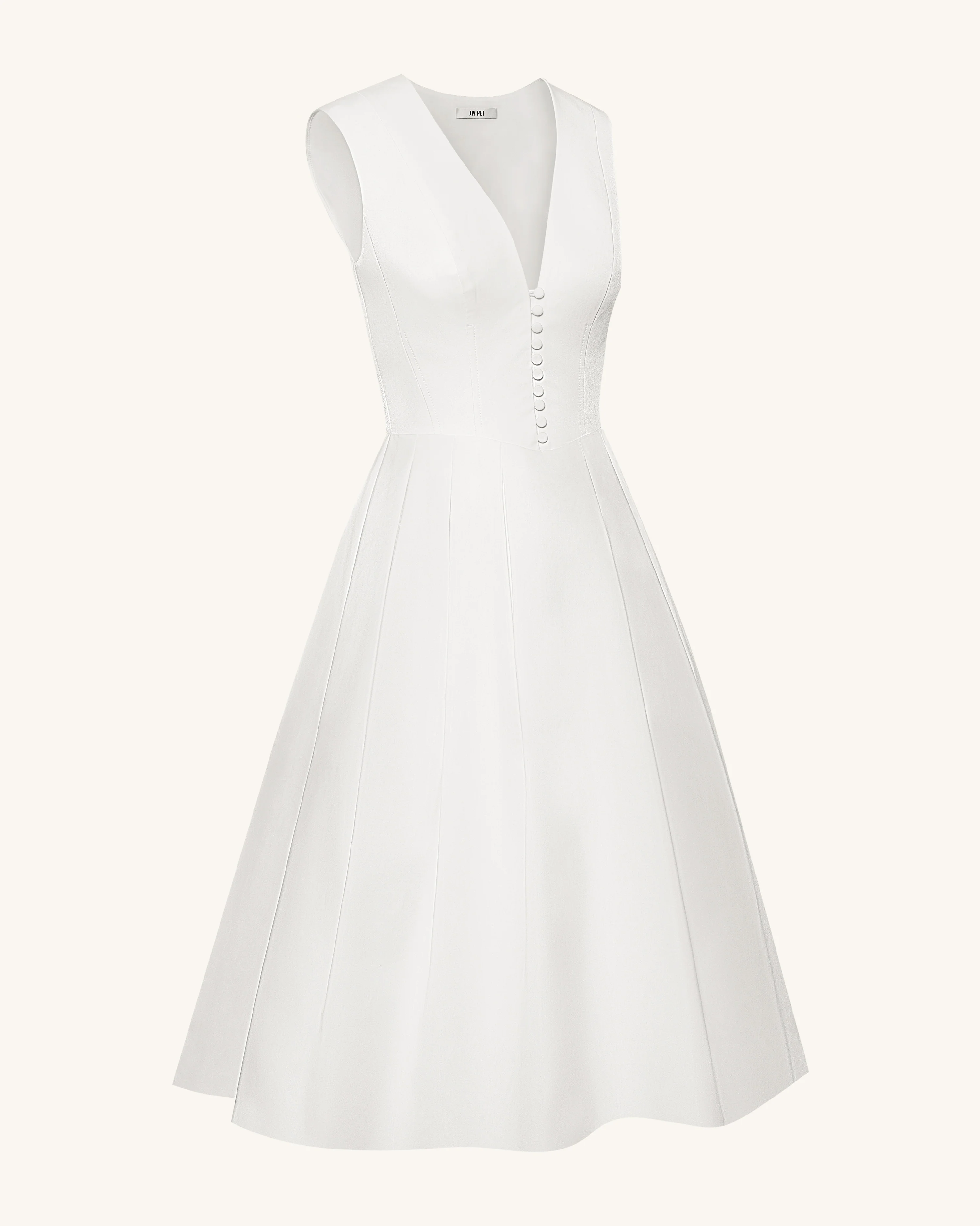 Front V-Neck Pleated Midi Dress - White - FASHION NOB