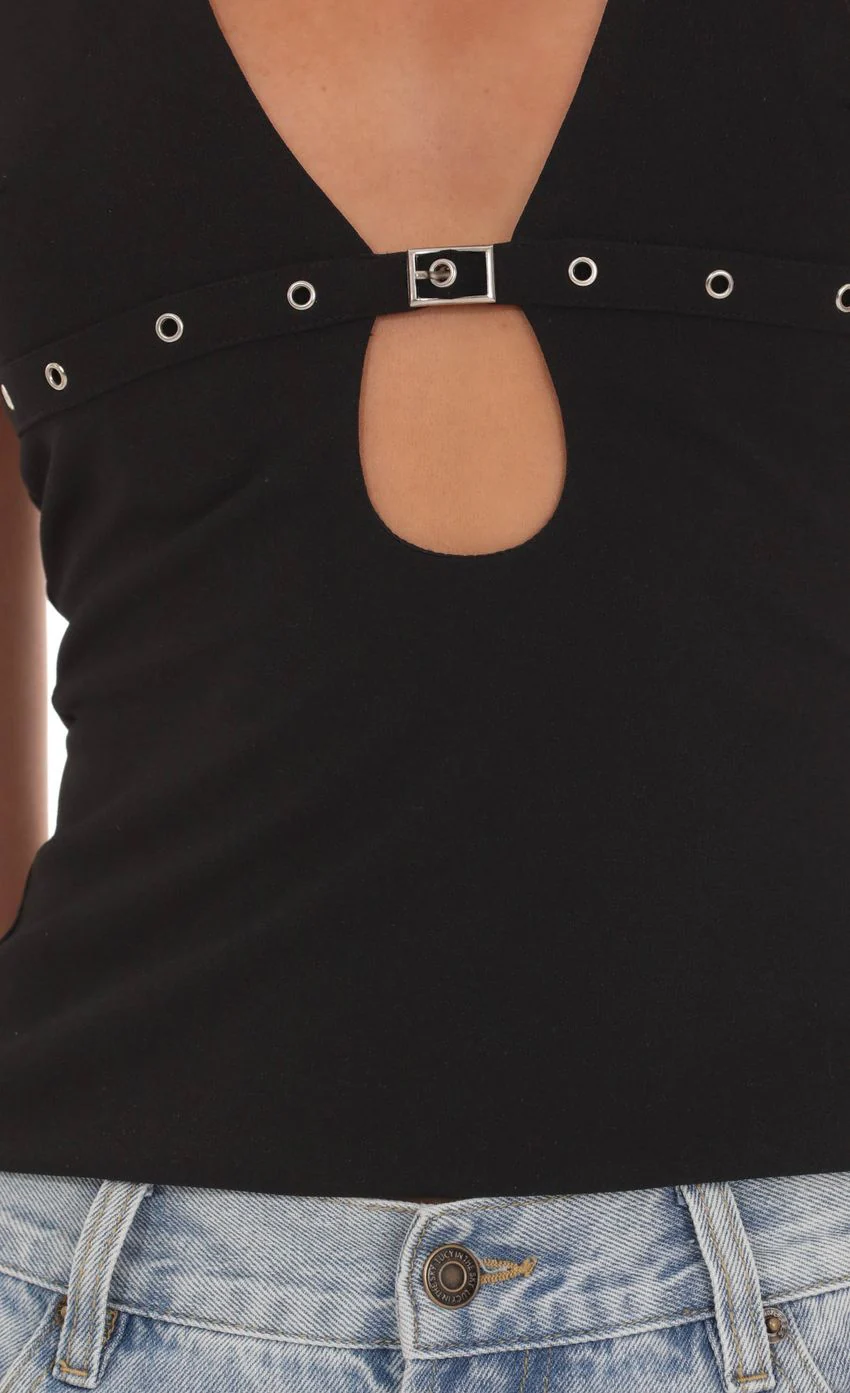 Deep V Neckline top with Buckle Accent