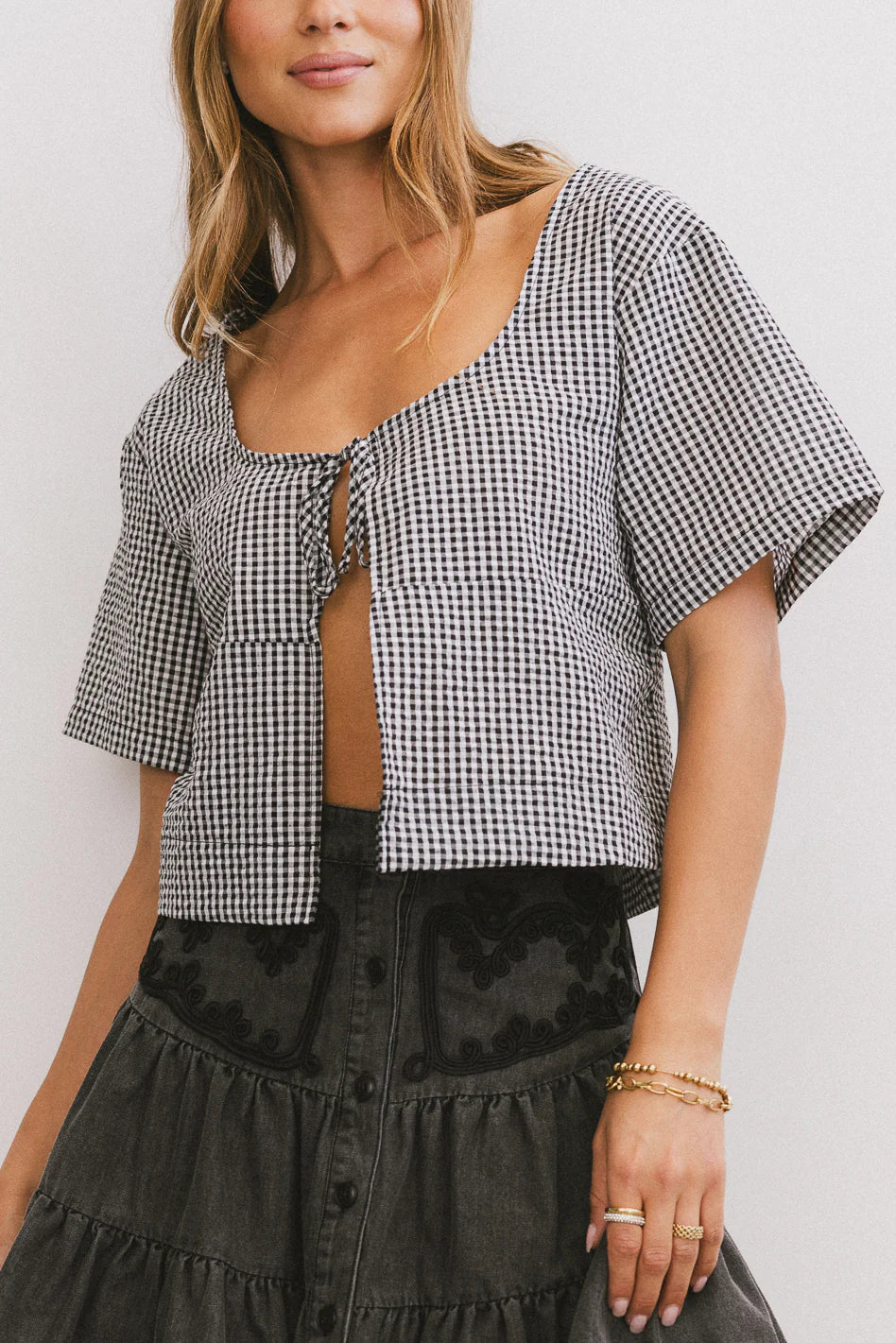 Ember Gingham Top in Black