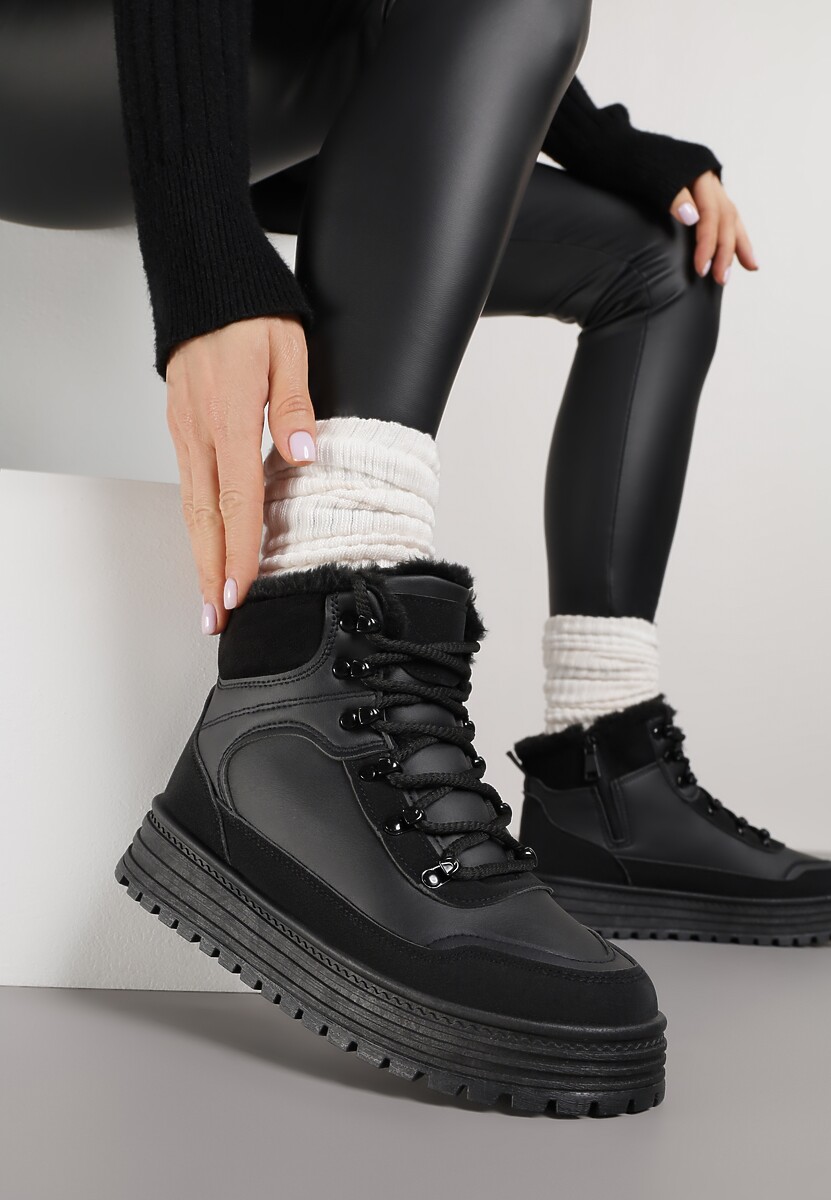 Beżowe Sneakersy w Stylu Traperów na Platformie Ewedora