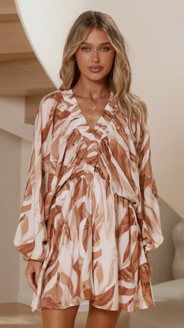 Marzie Mini Dress - Beige/Brown