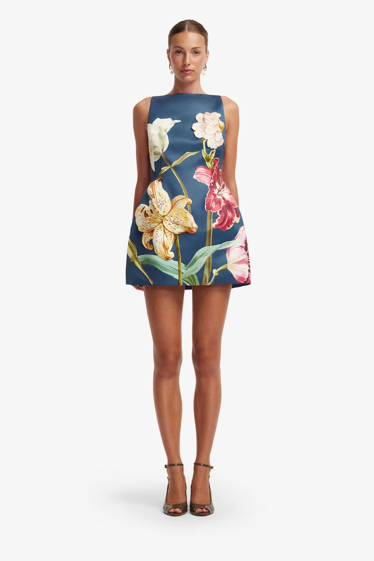 Ali Embroidered Mini Dress - Lily Print in Indigo