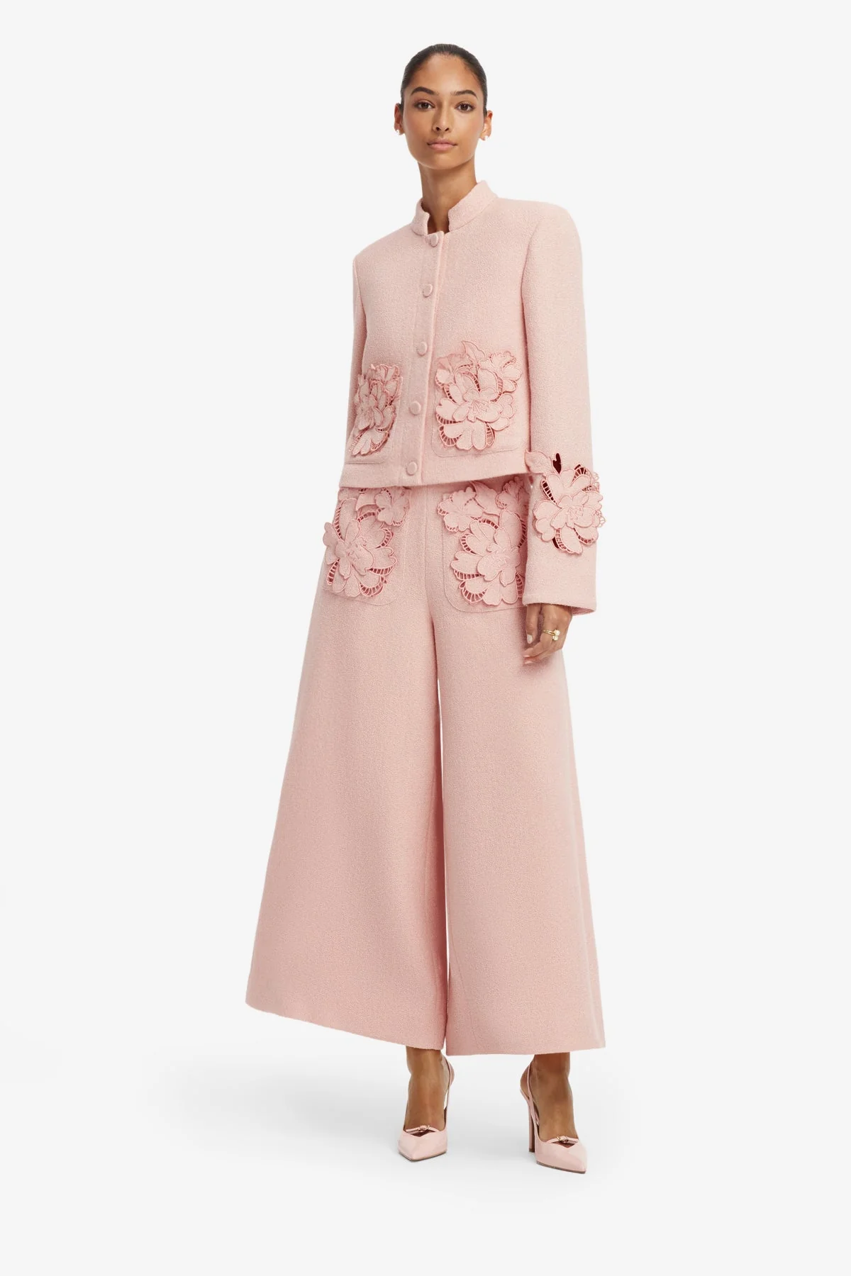Christine Appliqué Tweed Pants - Dusty Pink