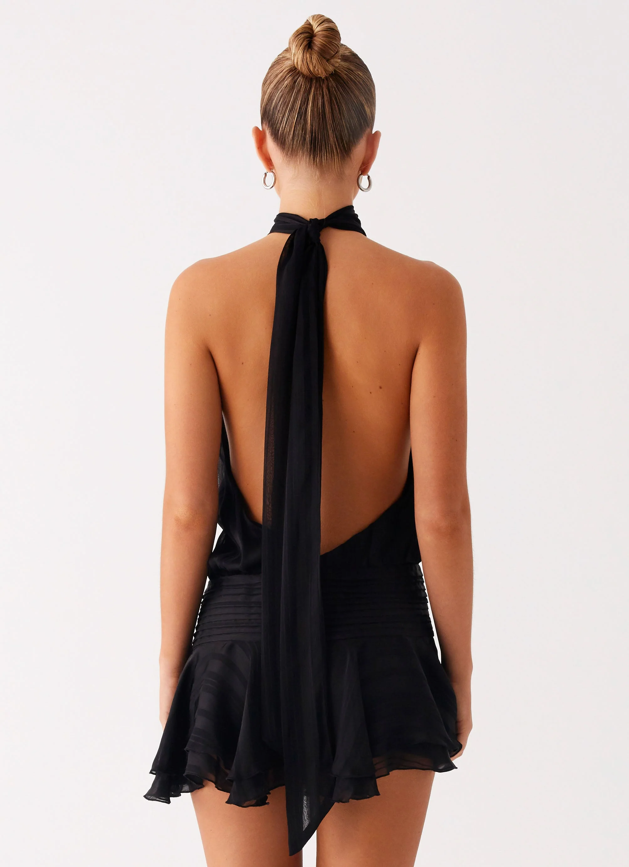 Willow Chiffon Mini Dress - Black - luluinthesky