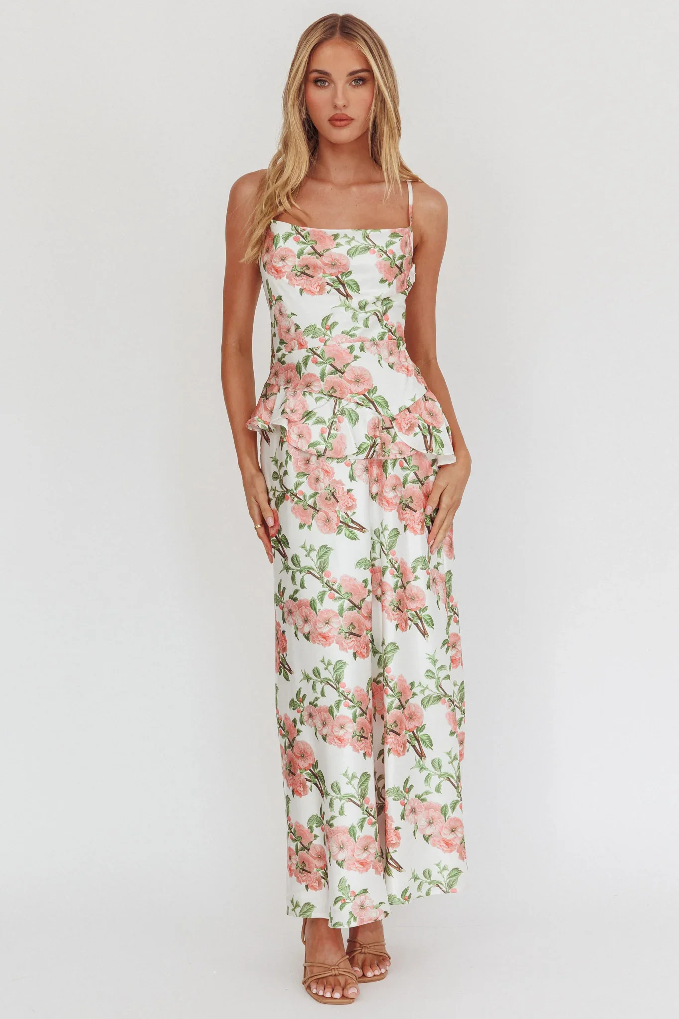 Jerica Ruffle Waist Maxi Dress Floral Blush