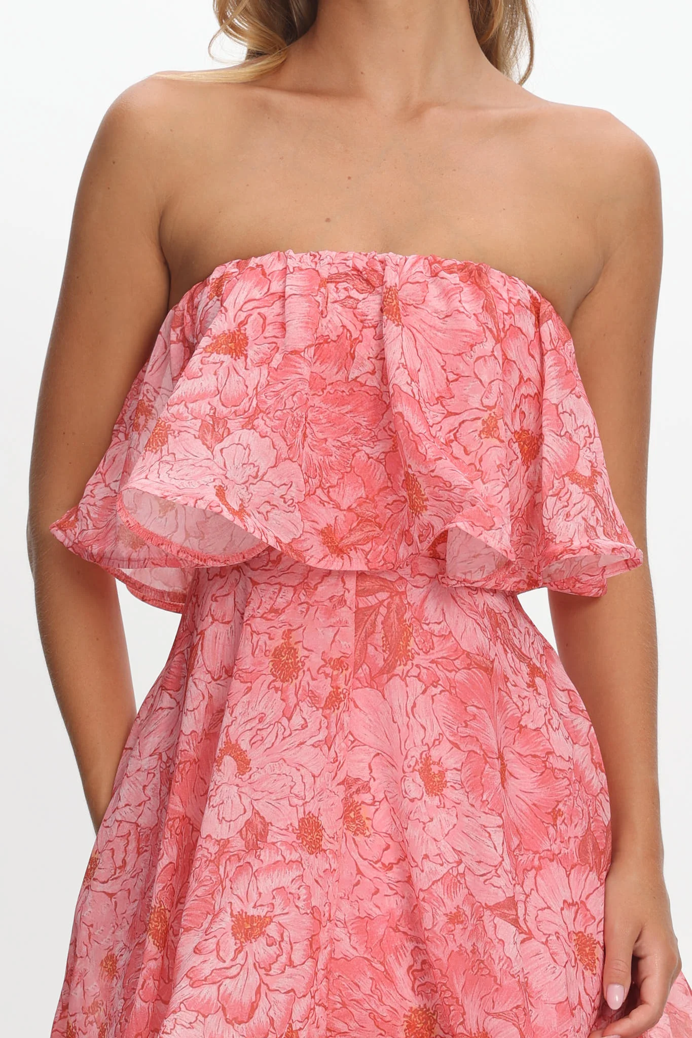Honfleur Strapless Layered Maxi Dress Print Pink