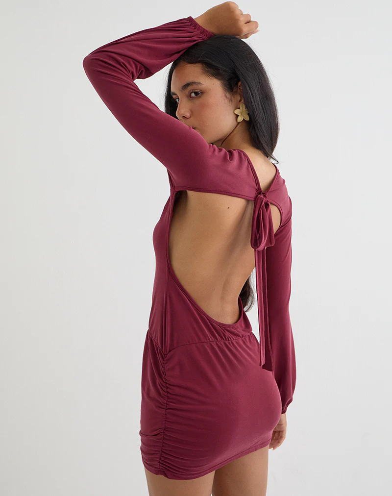 Tomoko Mini Dress in Cupro Dark Red