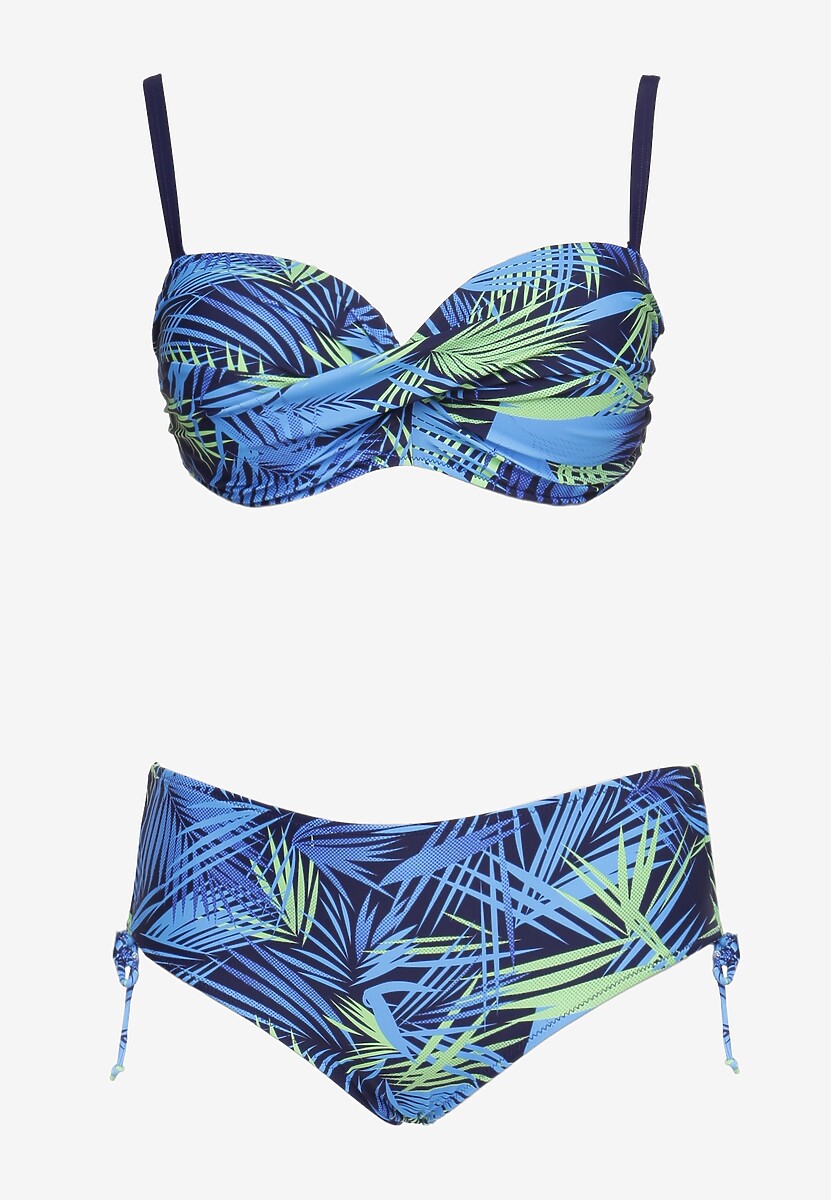 Granatowe Bikini Dwuczęściowe Usztywniany Biustonosz Majtki Figi Seteria