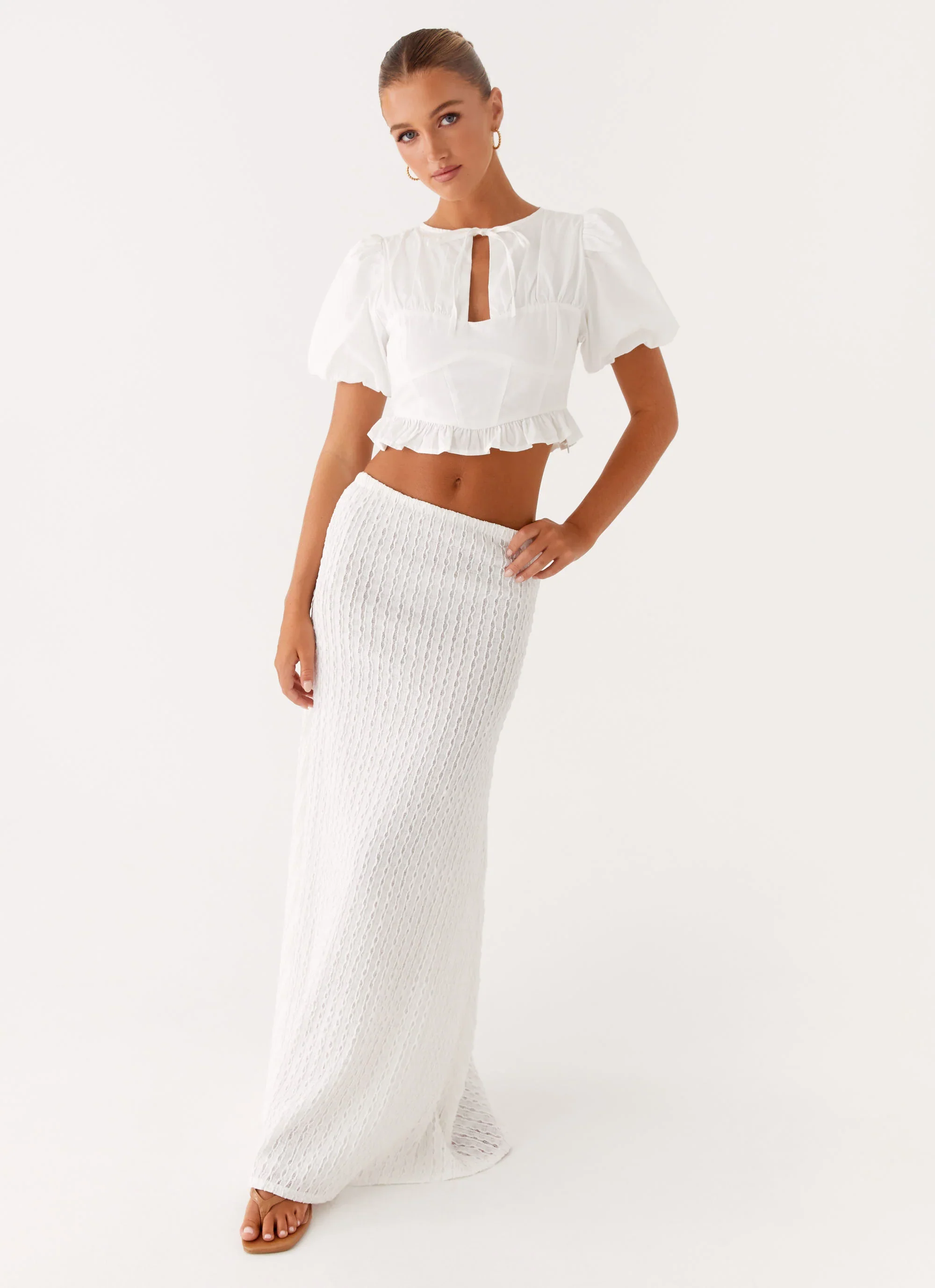 Megan Balloon Sleeve Top - White
