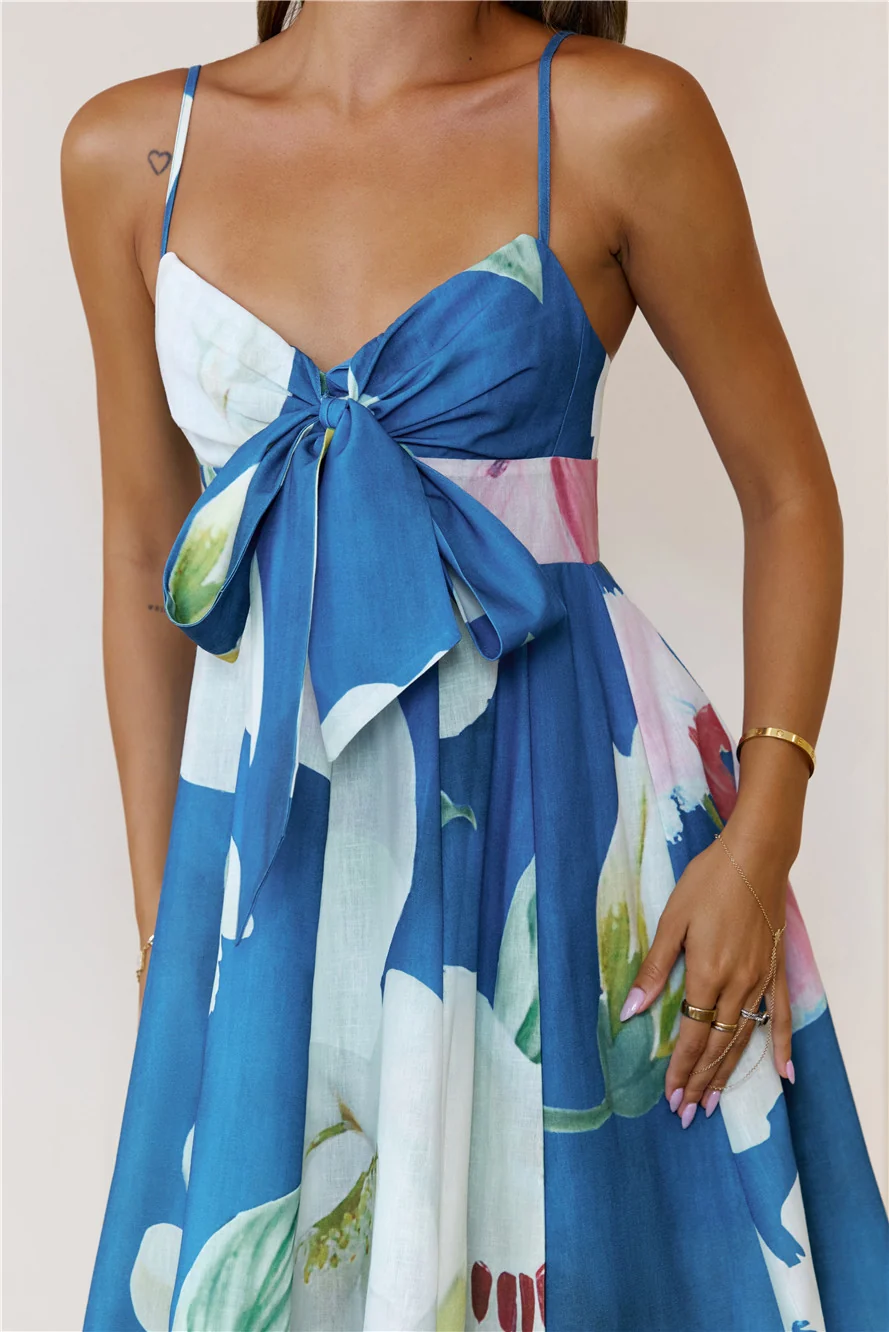 Dahlia Bow Midi Dress Blue