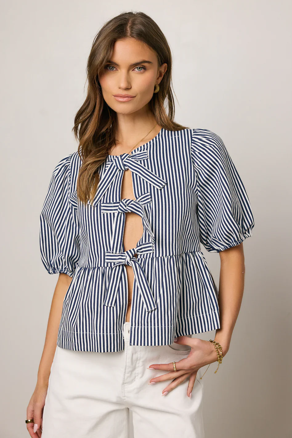 Milandra Striped Peplum Top
