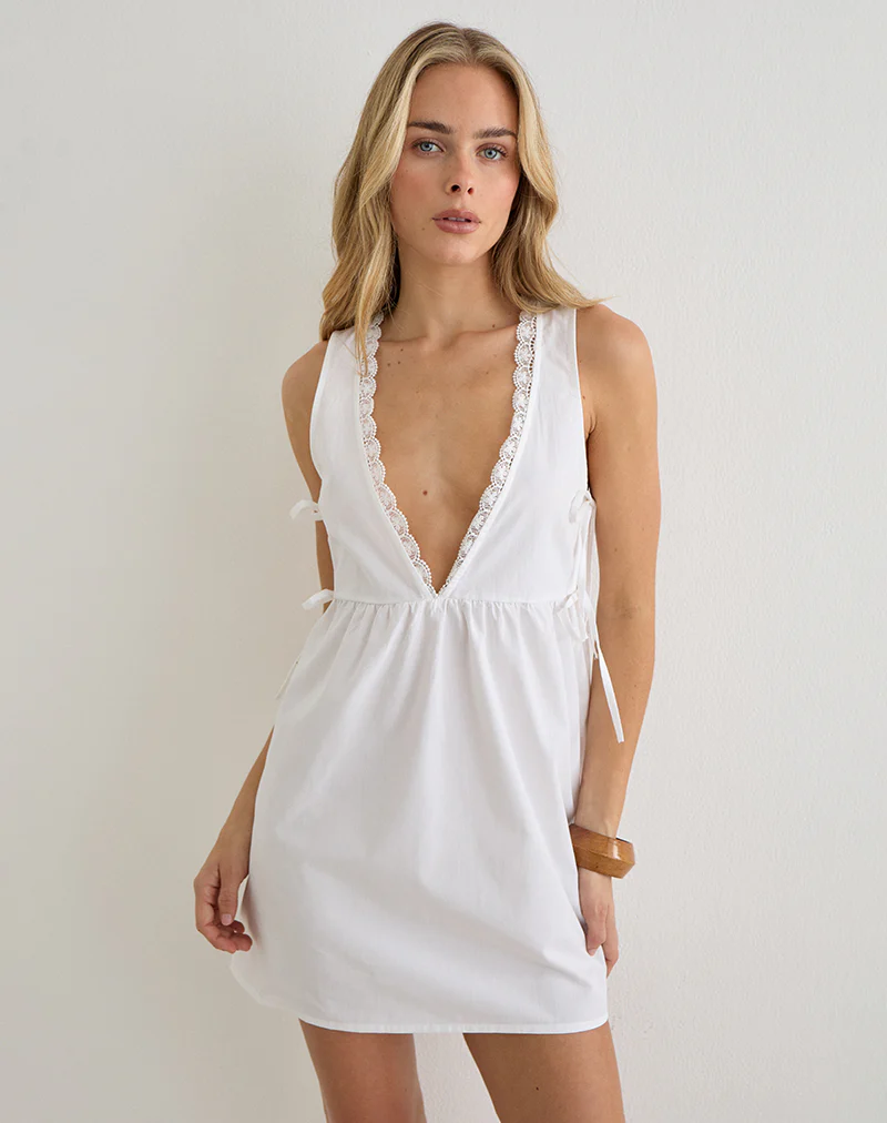 Fatima Mini Dress in Poplin White