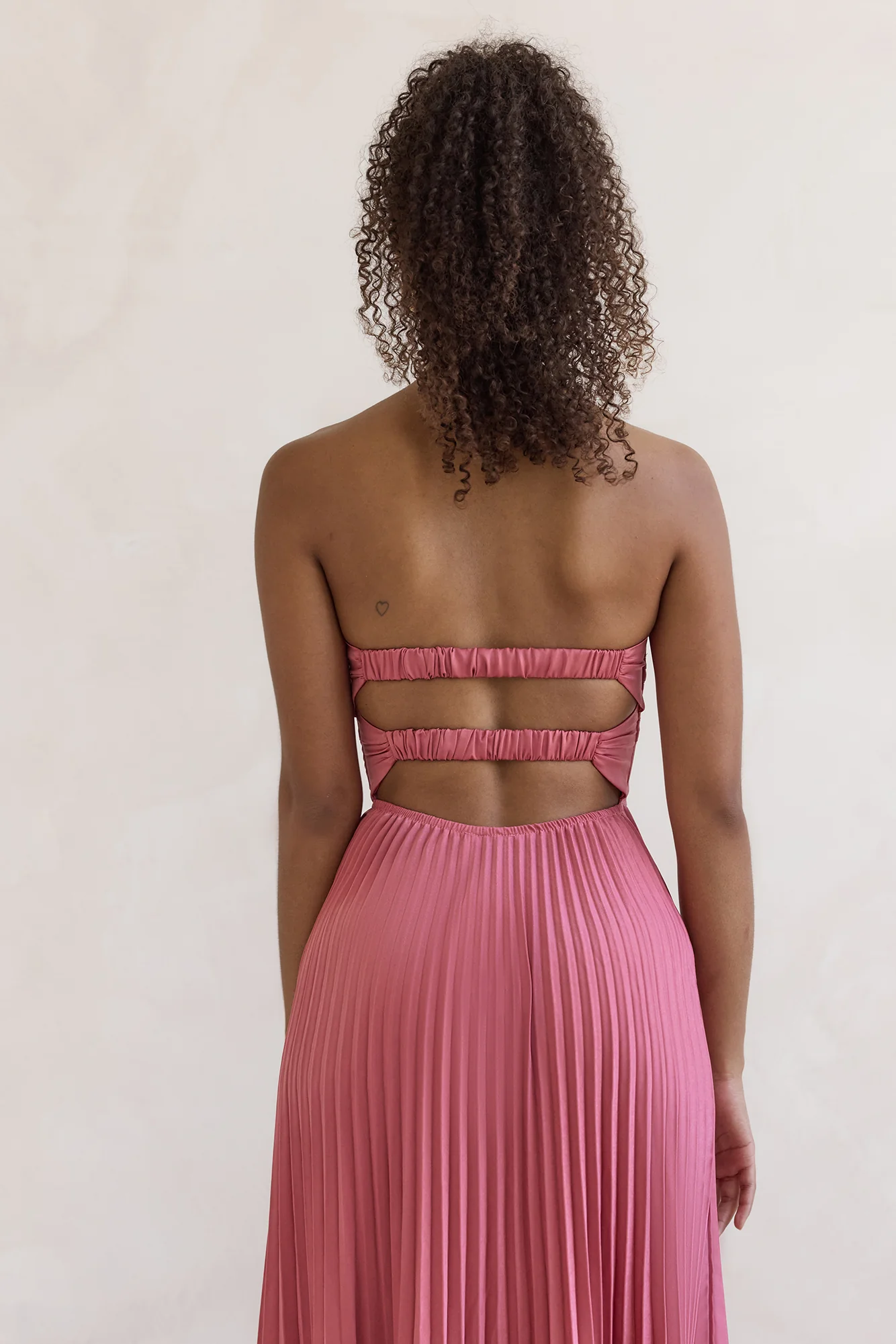 Decades Ago Plisse Strapless Maxi Dress Rose