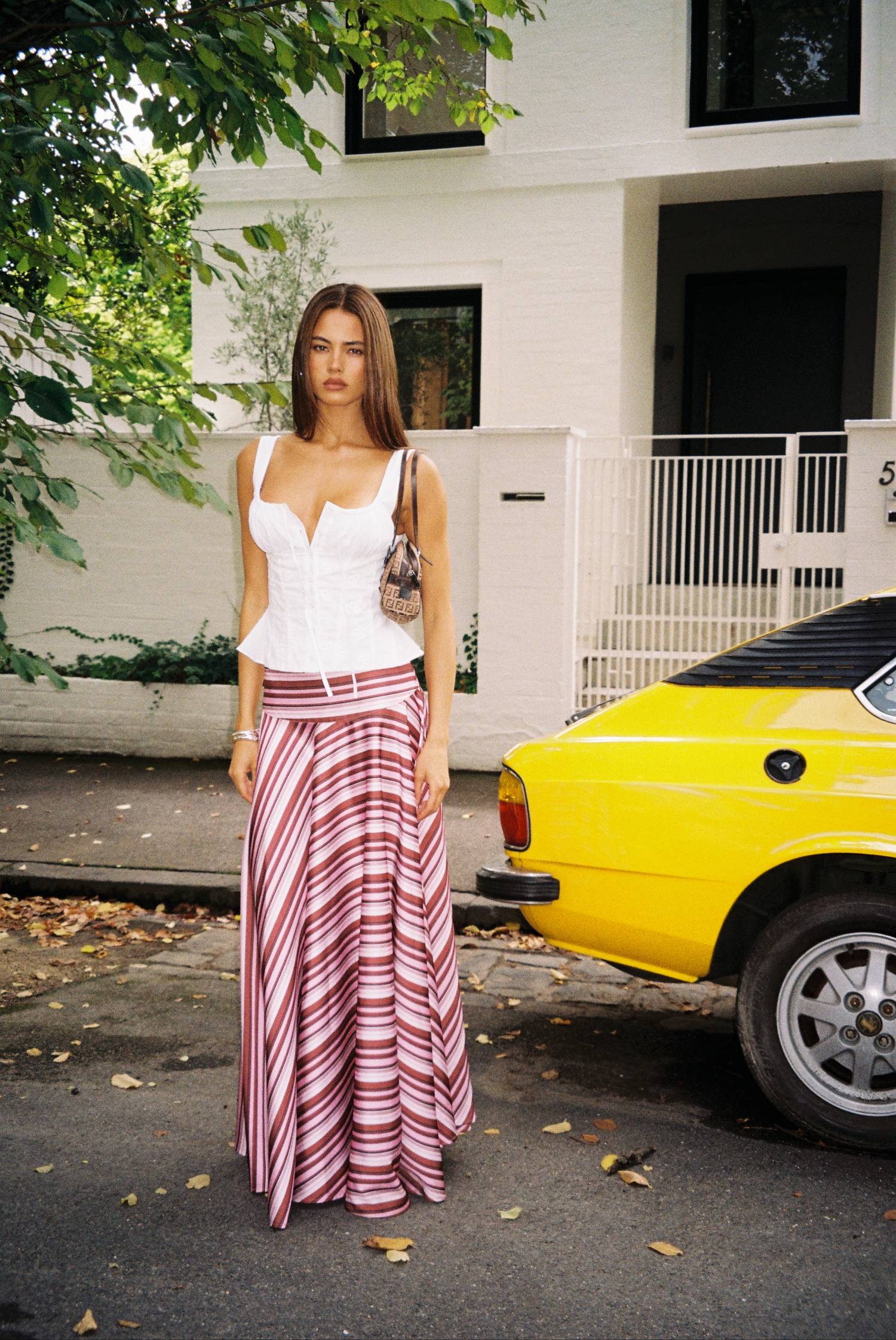 Basque Full Skirt | Magenta Stripe