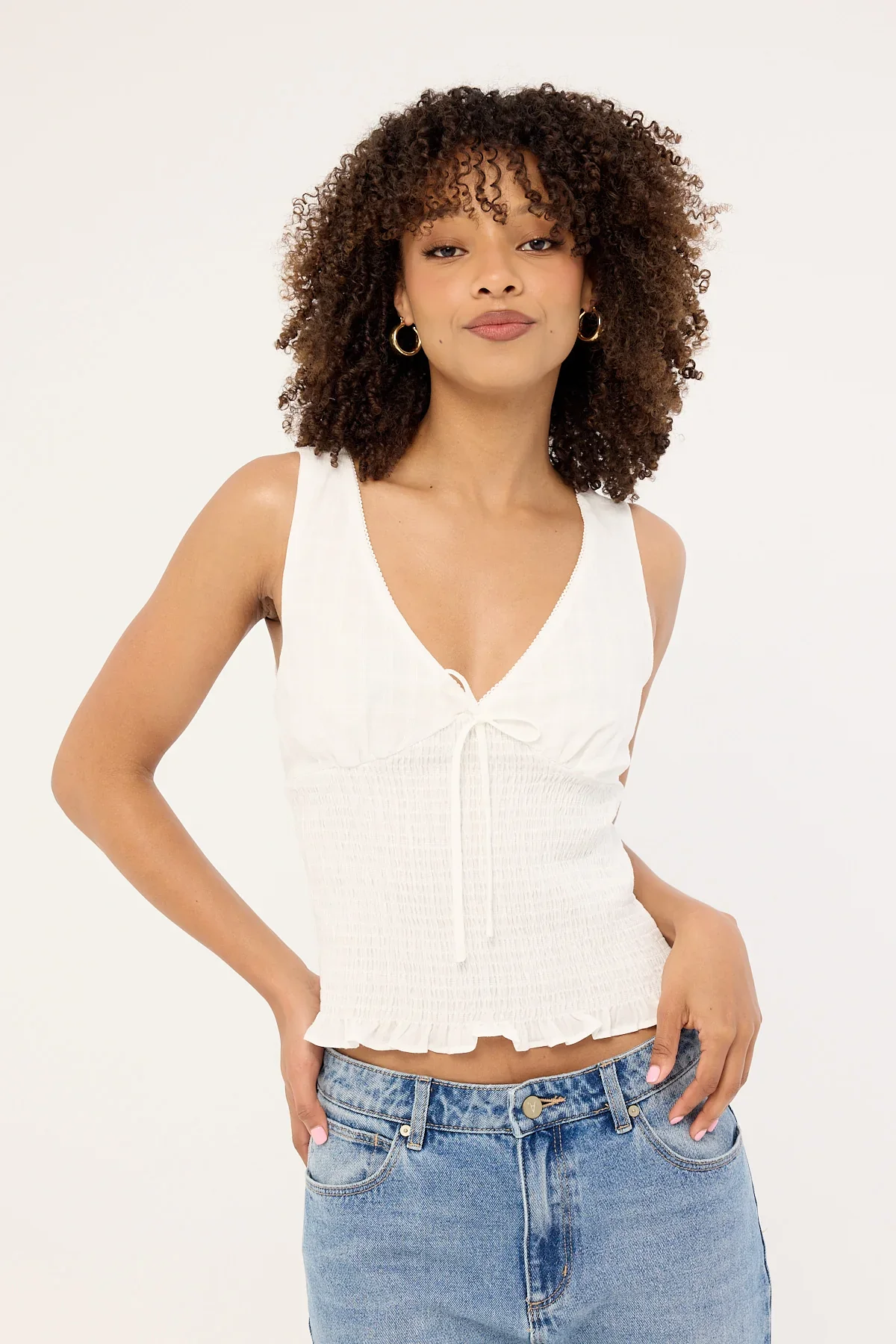 Luck & Trouble Marni Shirred Top White