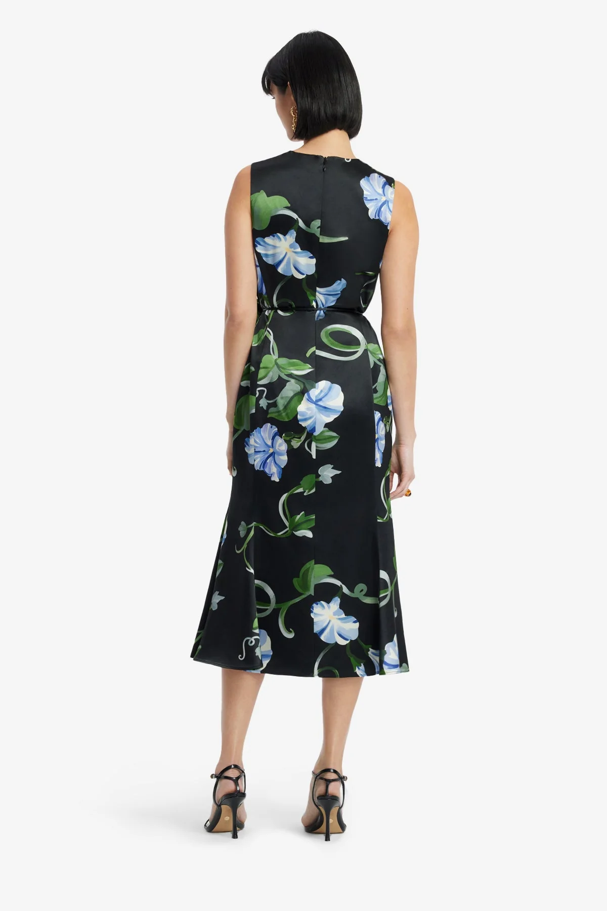 Olive Midi Dress - Vine Print in Ebony