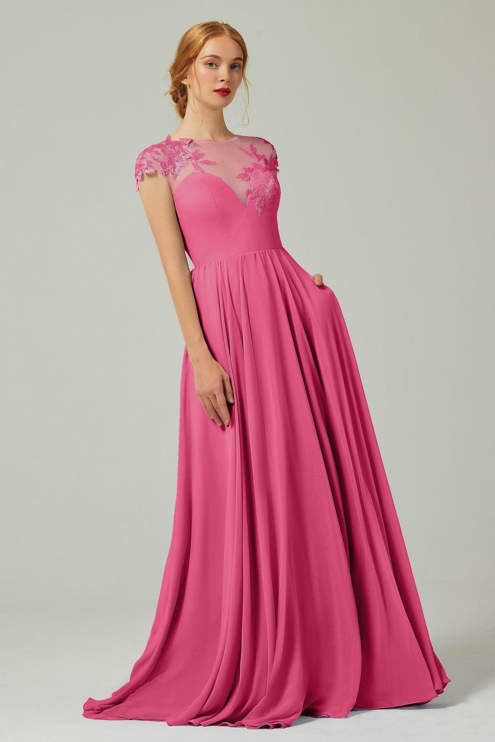 A-Line Sweep-Brush Train Chiffon Bridesmaid Dress CB0248