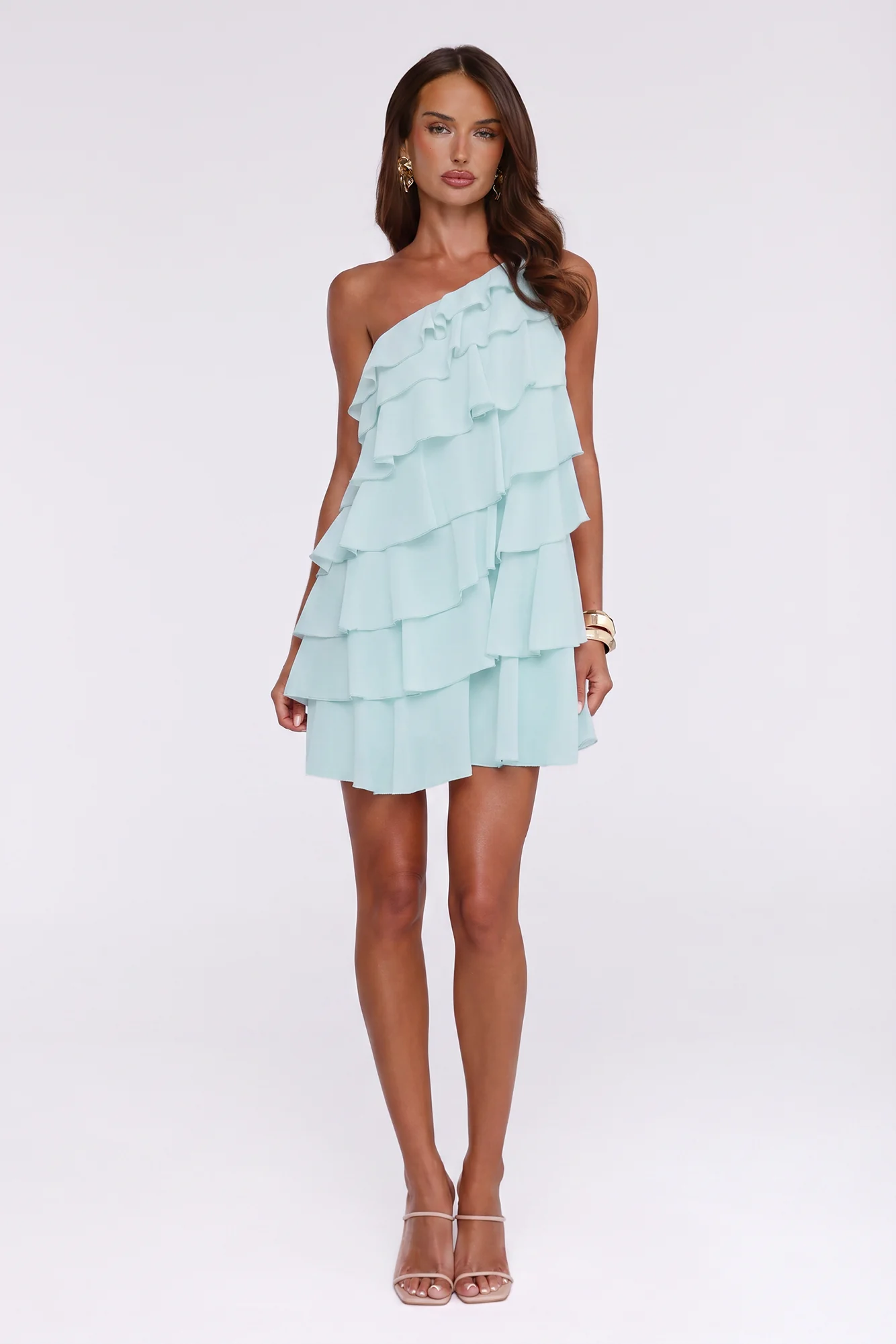 Gentle Bloom One Shoulder Mini Dress Blue