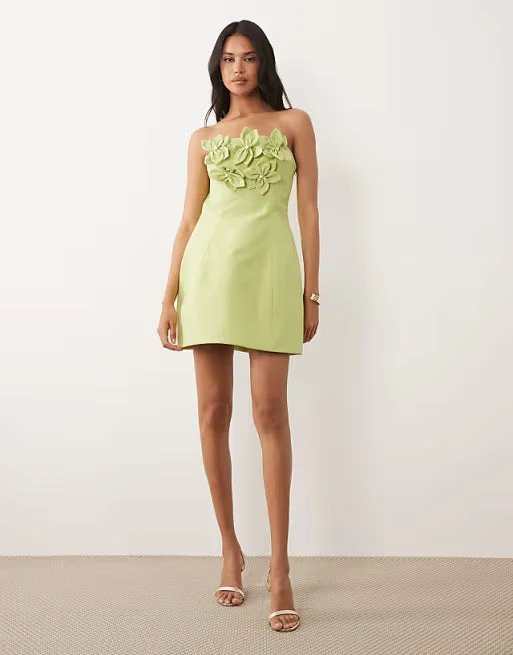 ASOS LUXE bandeau linen corsage detail mini dress in pistachio