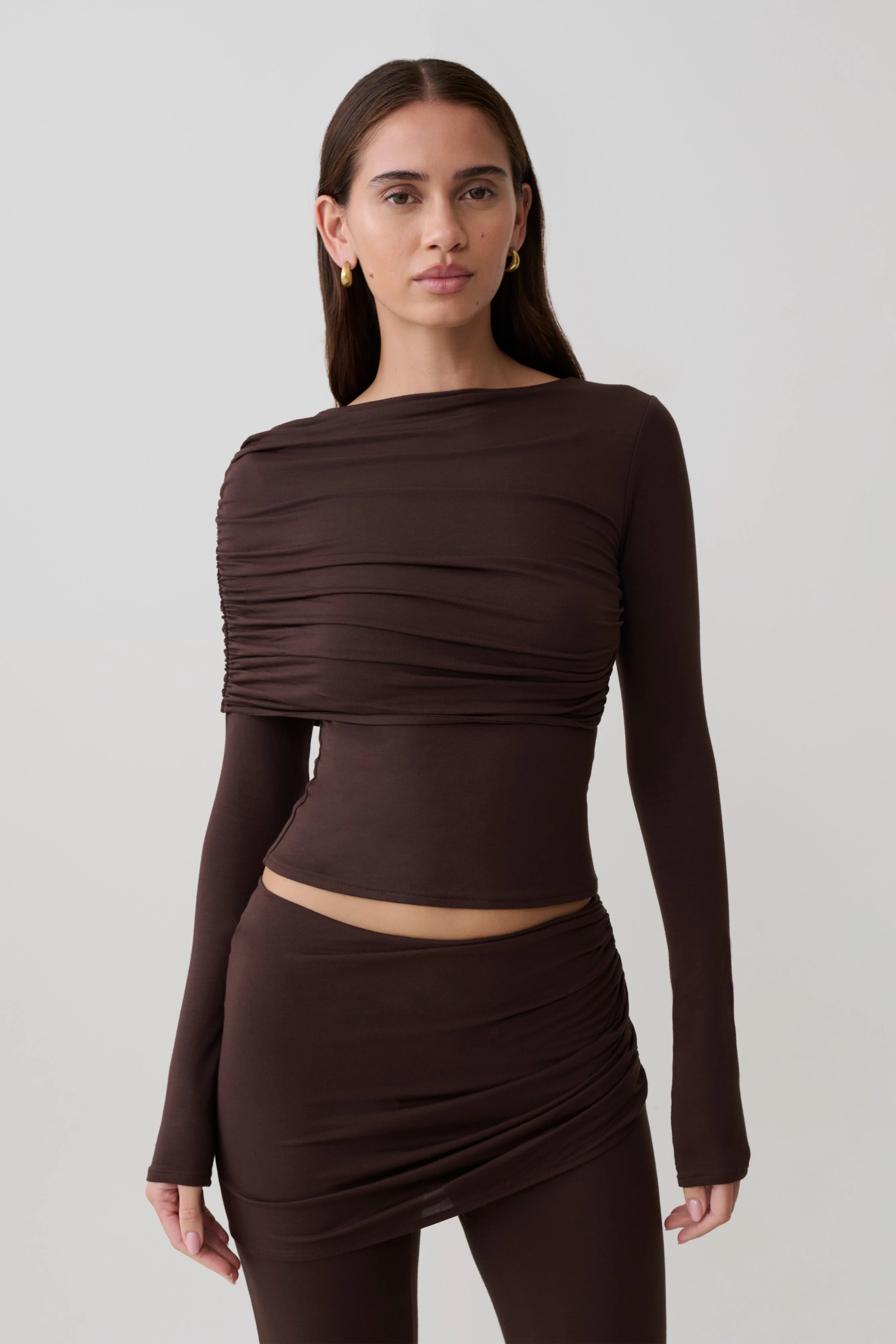 Keaton Modal Long Sleeve Overlay Top - Espresso
